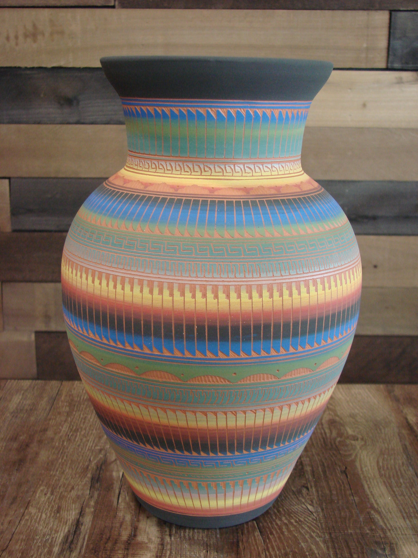 Native American Navajo Hand Etched & Hand Painted Pottery - SAM