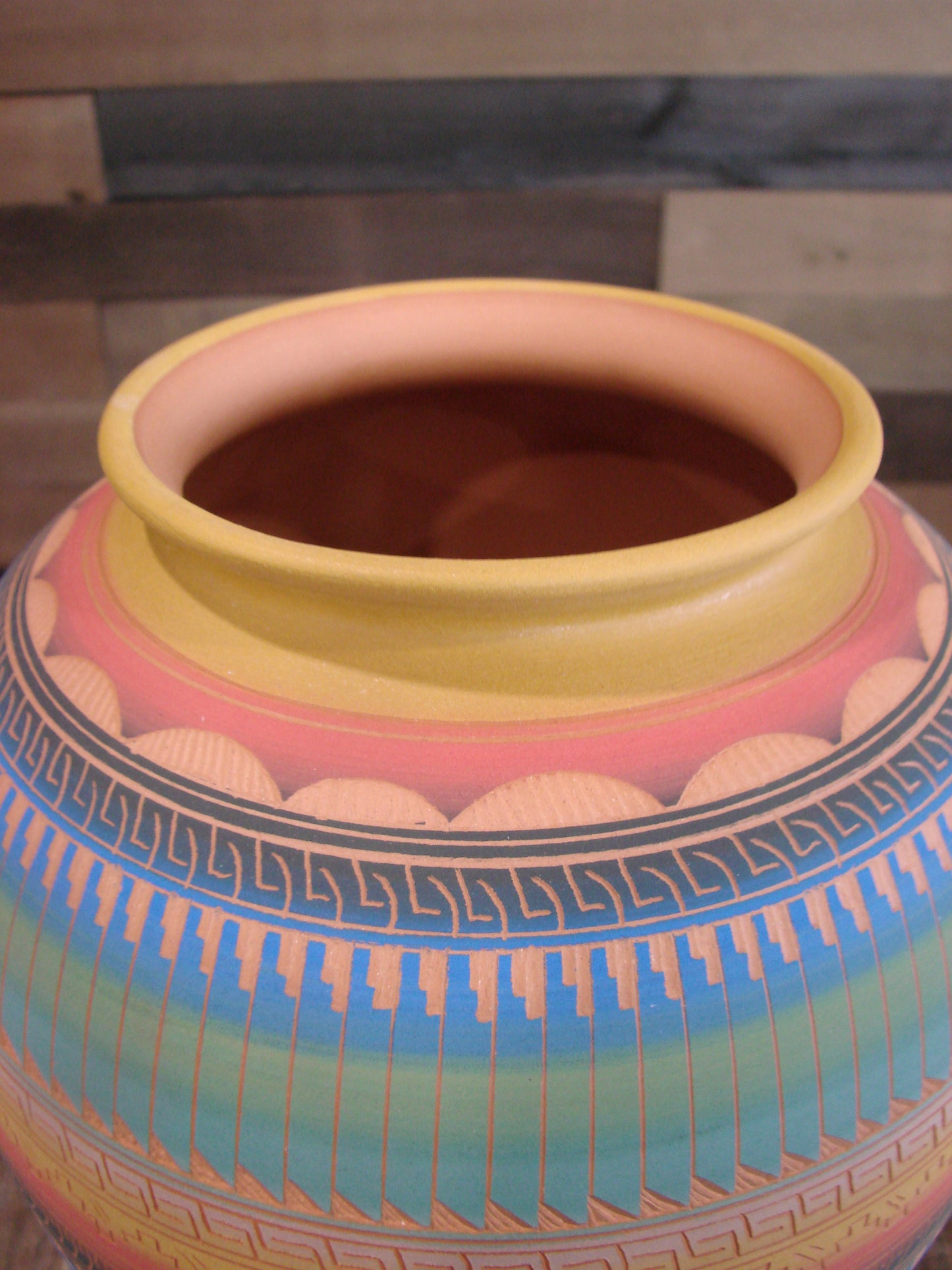 Native American Navajo Hand Etched & Hand Painted Pottery - SAM