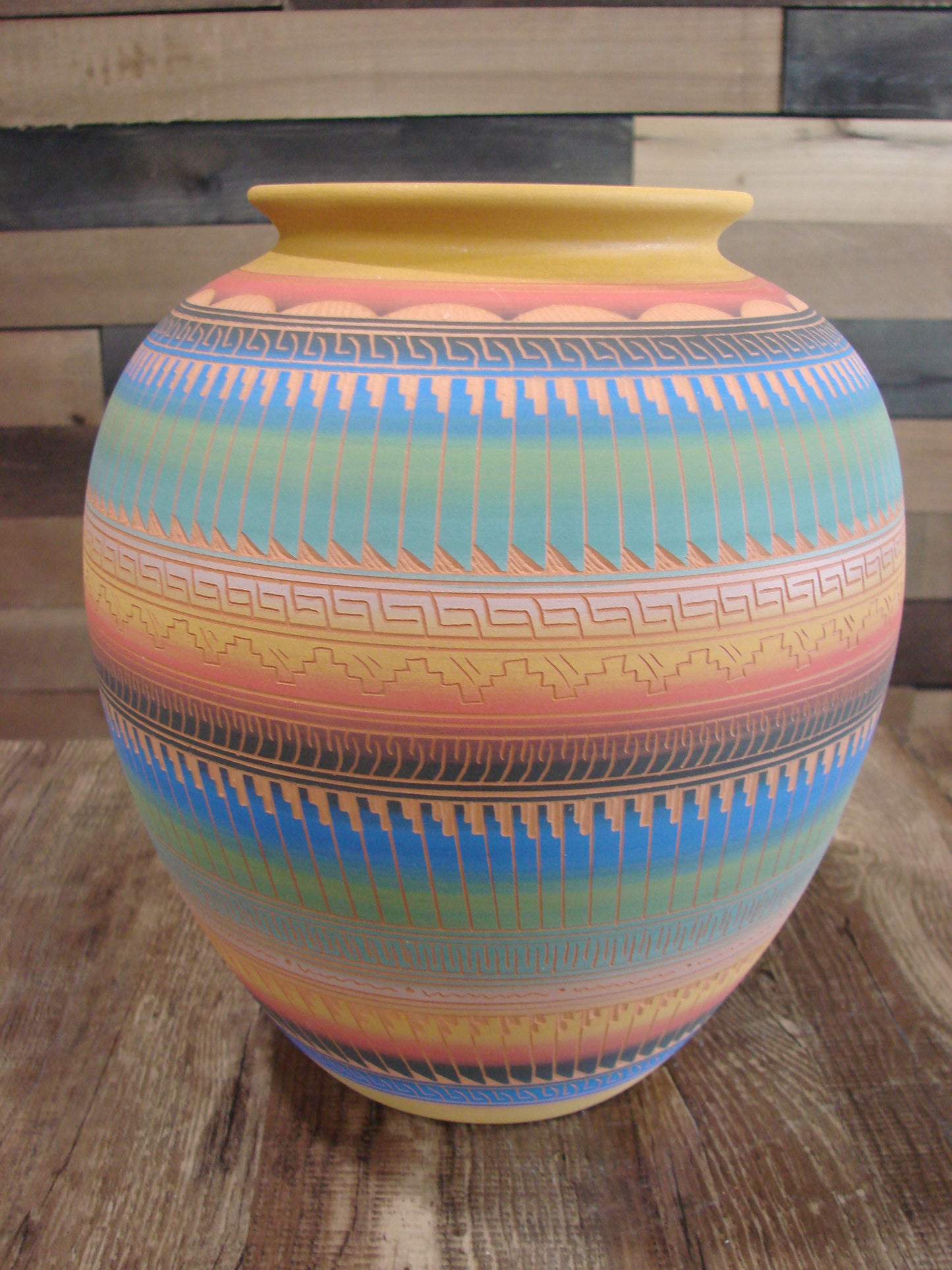 Native American Navajo Hand Etched & Hand Painted Pottery - SAM