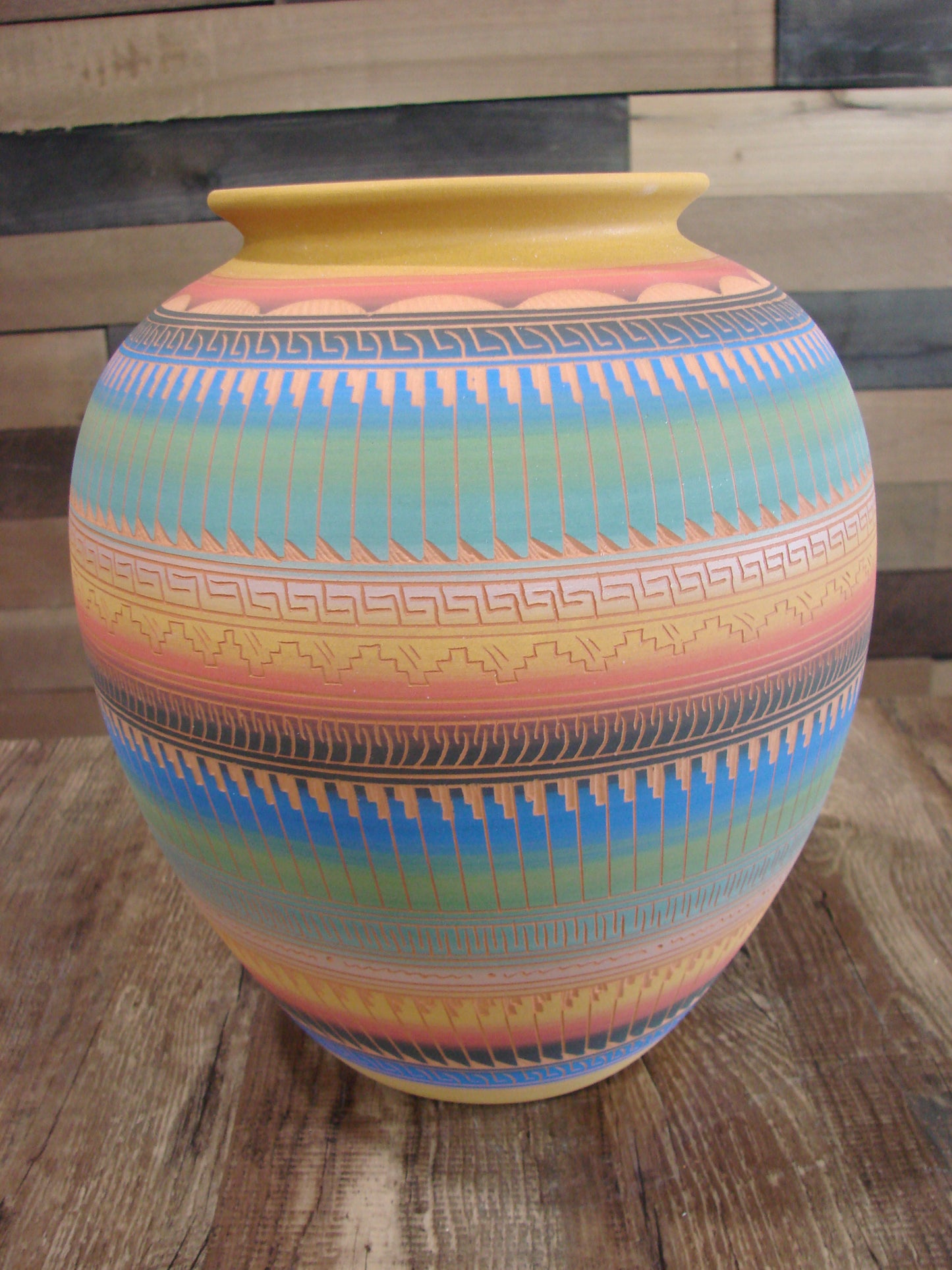 Native American Navajo Hand Etched & Hand Painted Pottery - SAM