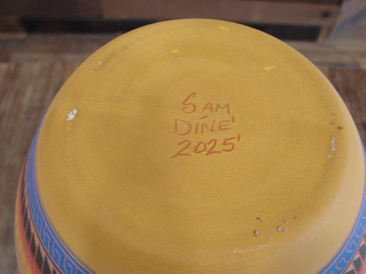 Native American Navajo Hand Etched & Hand Painted Pottery - SAM