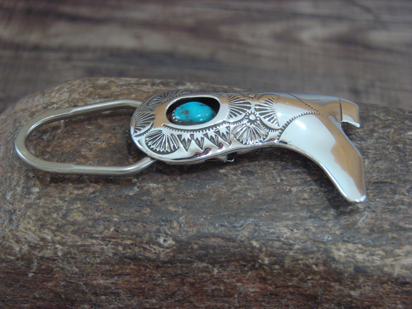 Native American Sterling Silver Turquoise Boot Key Ring by Skeets