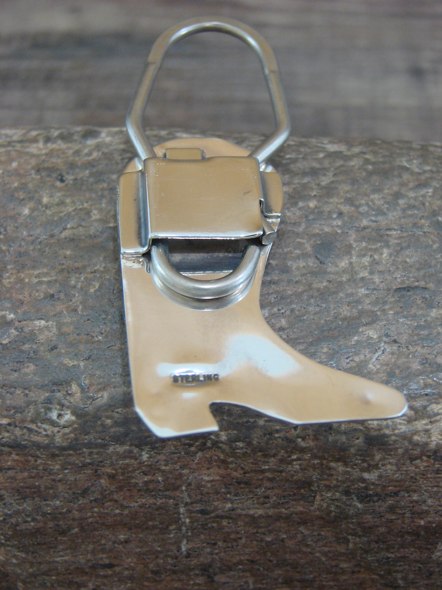 Native American Sterling Silver Turquoise Boot Key Ring by Skeets