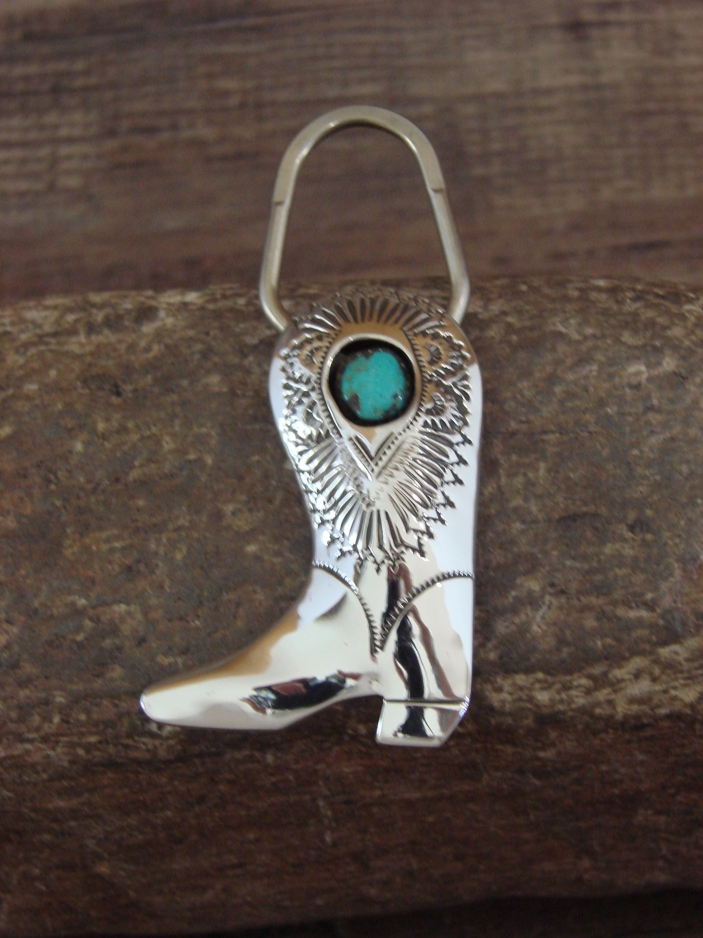 Native American Sterling Silver Turquoise Boot Key Ring by Skeets