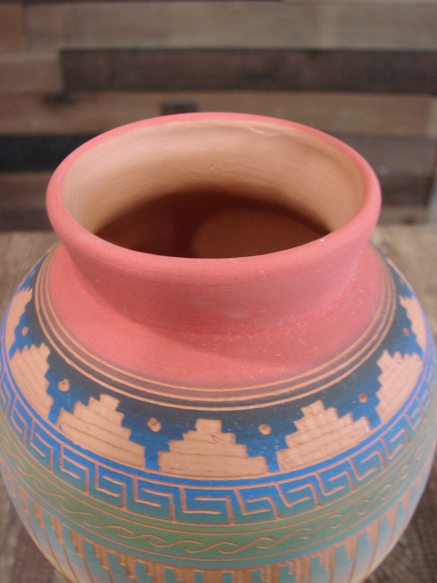 Native American Navajo Hand Etched & Hand Painted Pottery - SAM