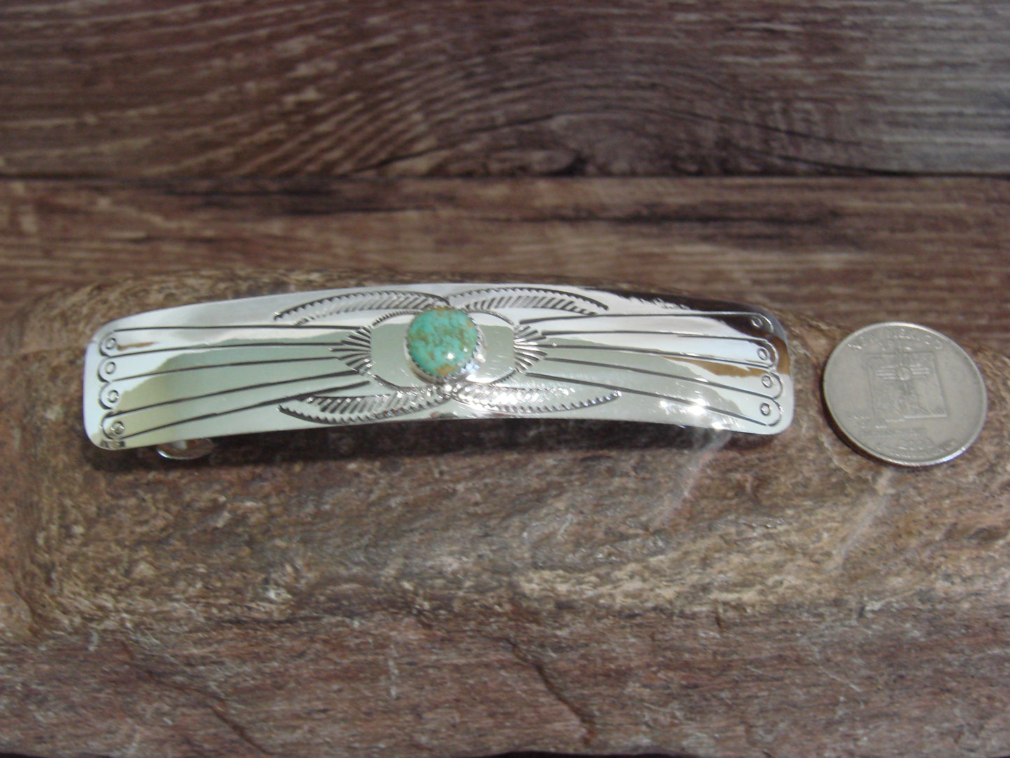 Native American Sterling Silver & Turquoise Hair Barrette by Begay