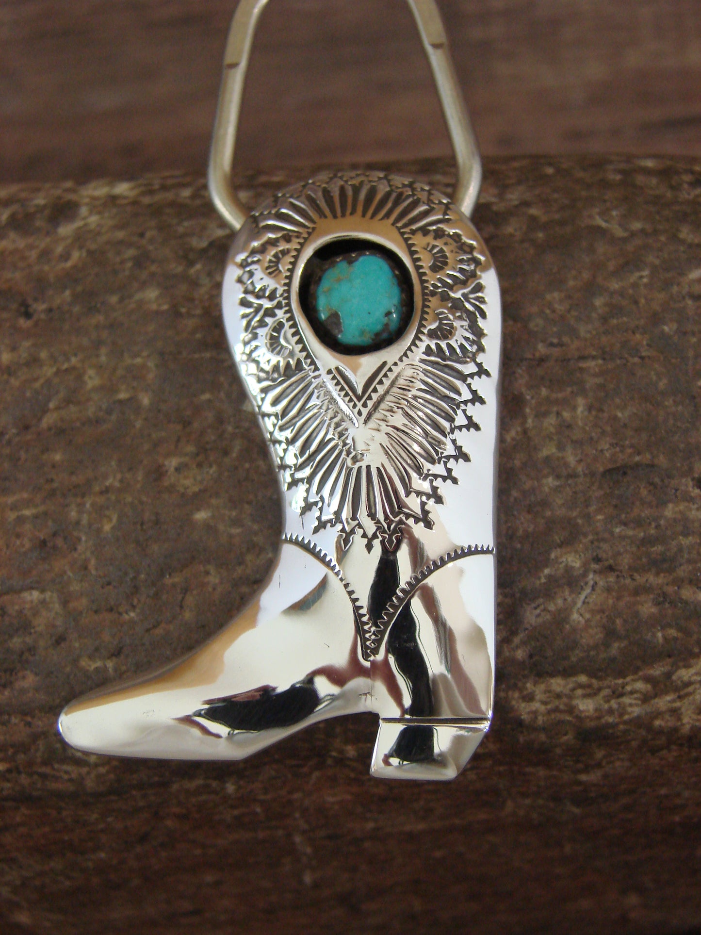 Native American Sterling Silver Turquoise Boot Key Ring by Skeets