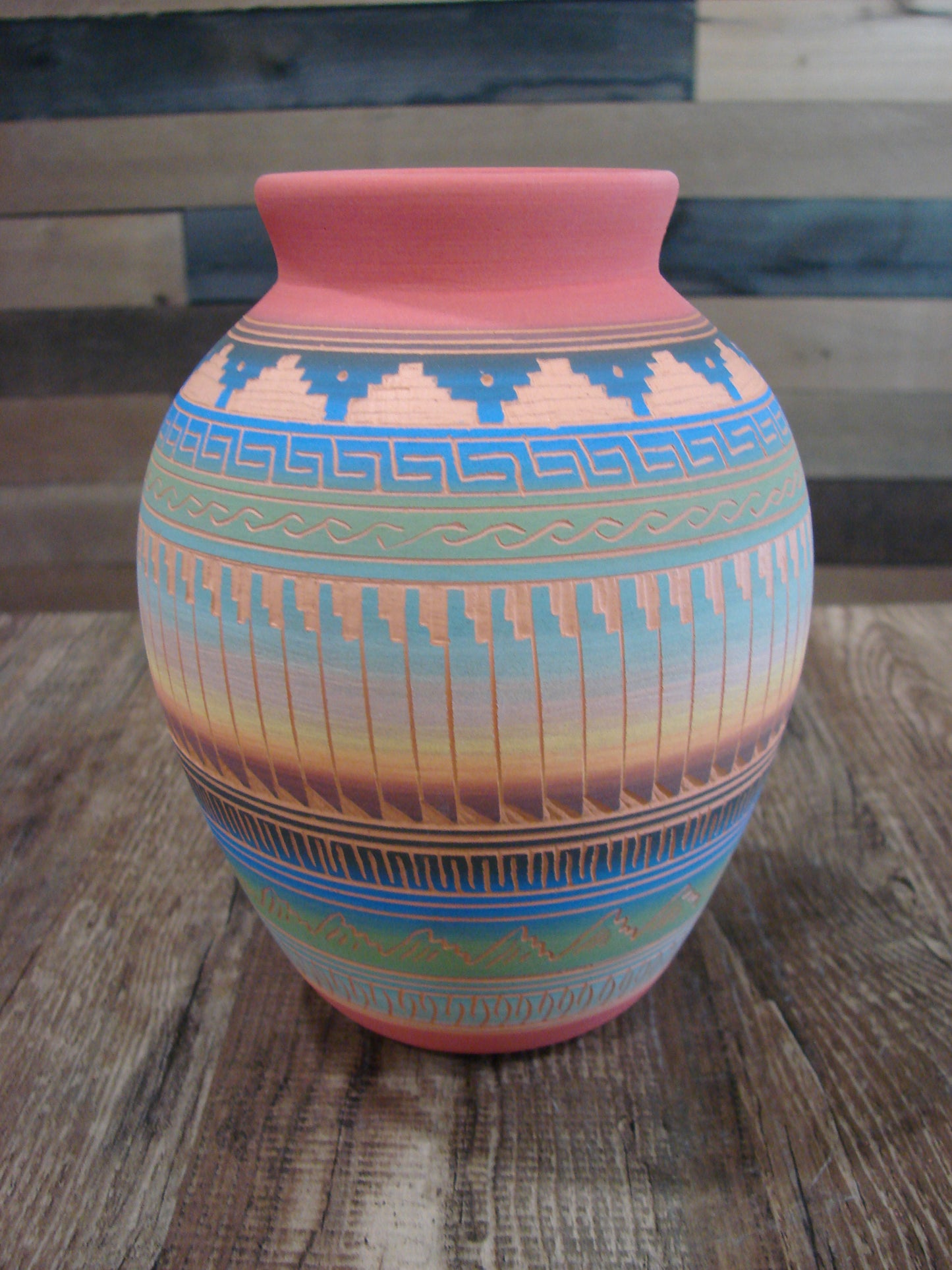 Native American Navajo Hand Etched & Hand Painted Pottery - SAM
