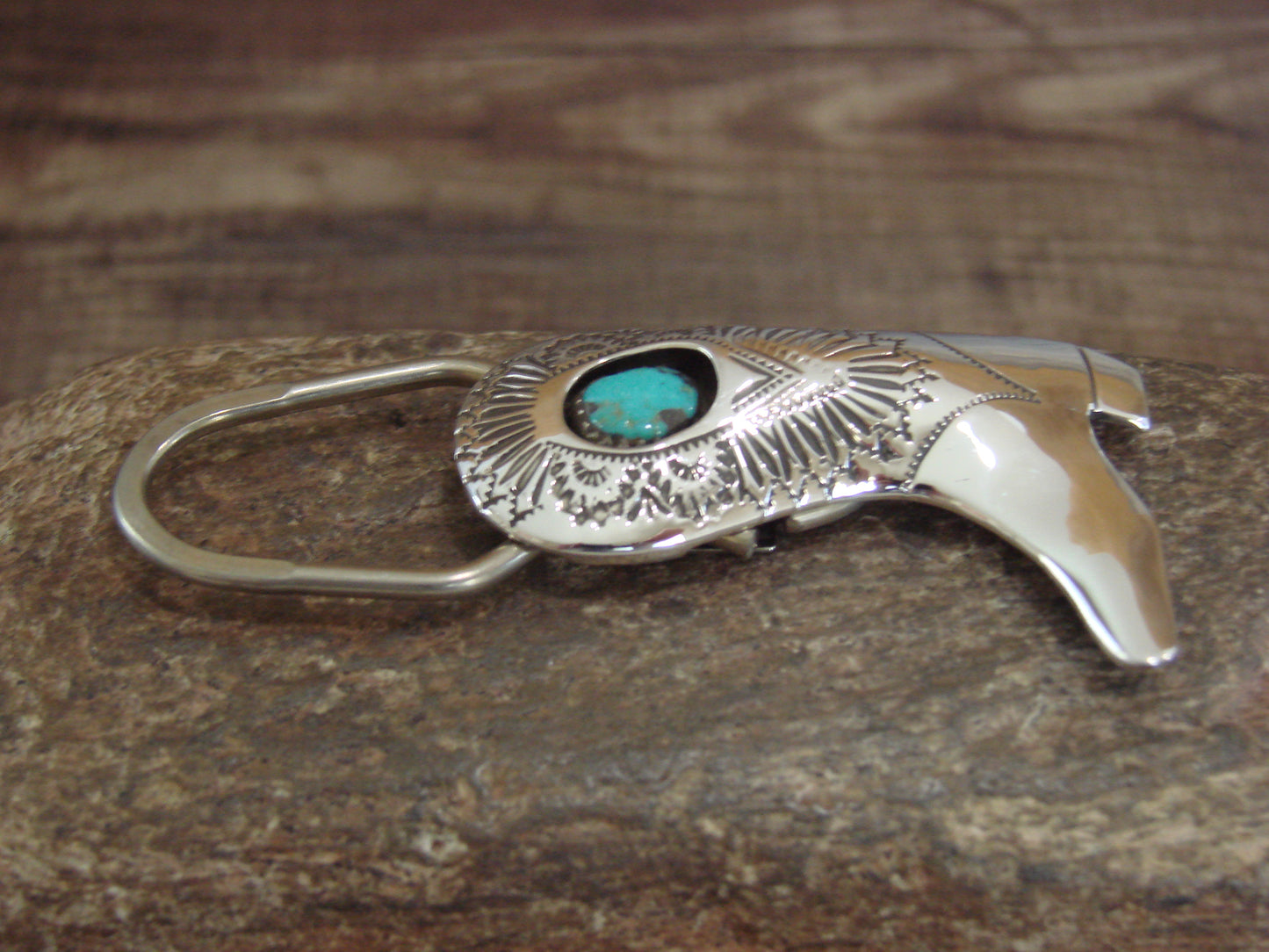 Native American Sterling Silver Turquoise Boot Key Ring by Skeets