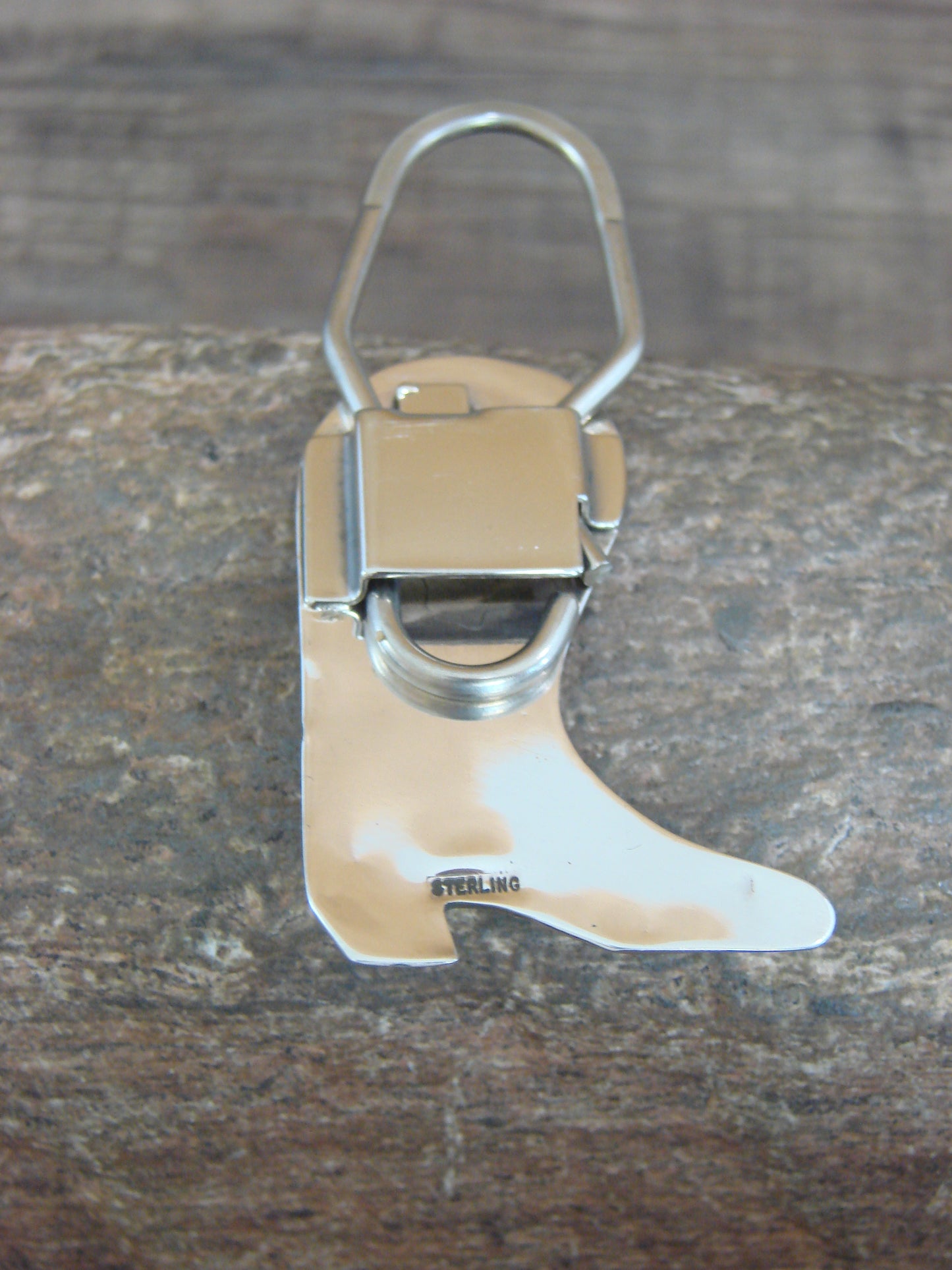 Native American Sterling Silver Turquoise Boot Key Ring by Skeets