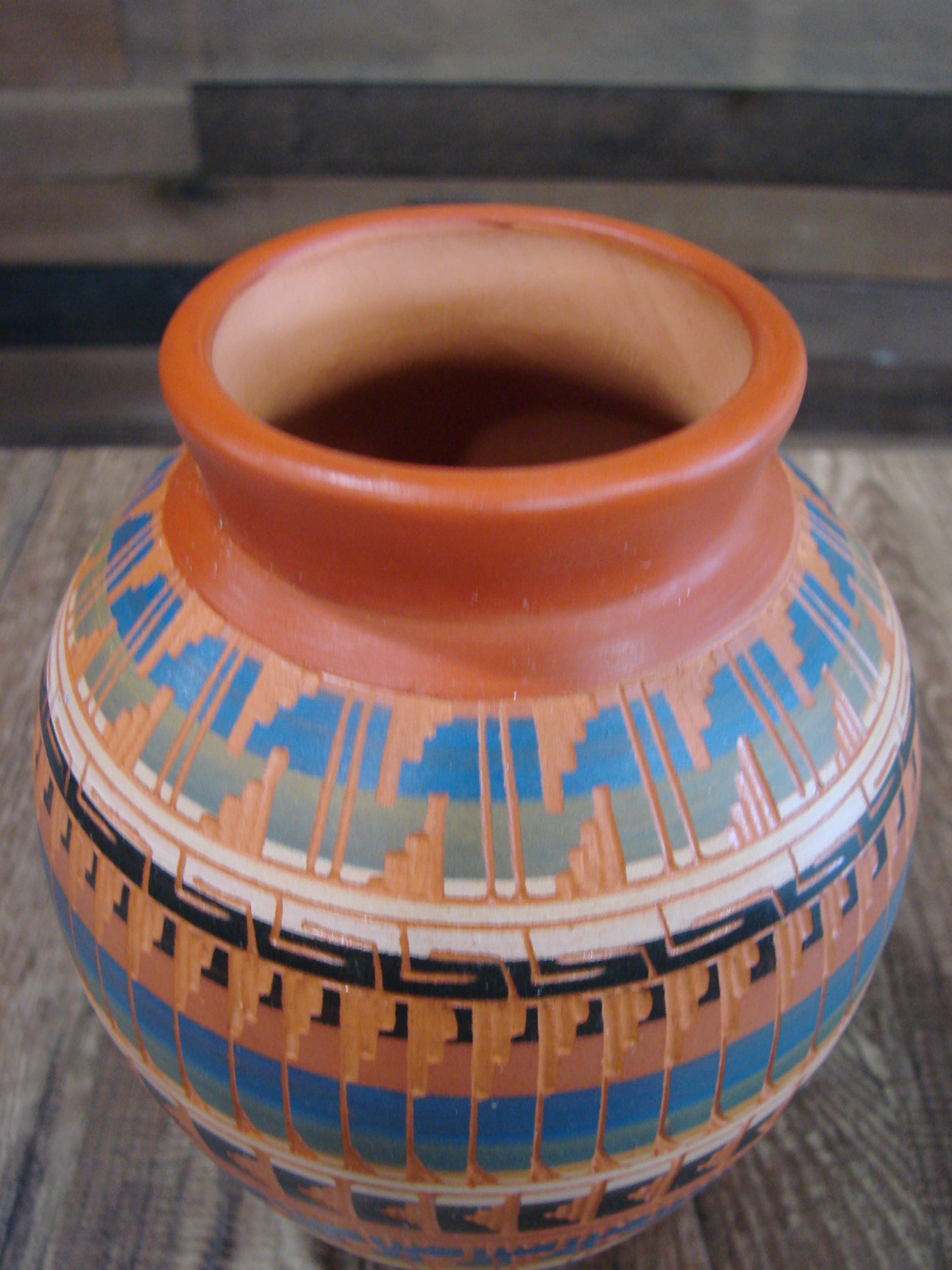 Native American Navajo Hand Etched & Hand Painted Pottery - EG