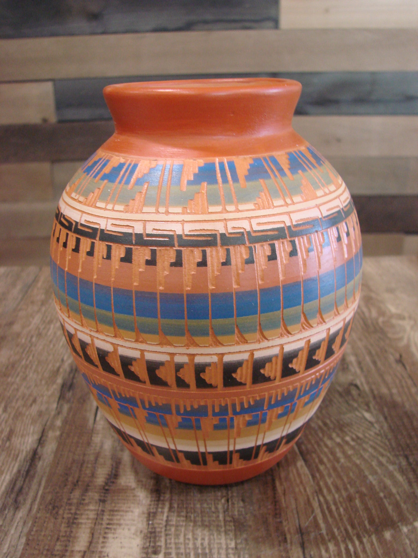 Native American Navajo Hand Etched & Hand Painted Pottery - EG