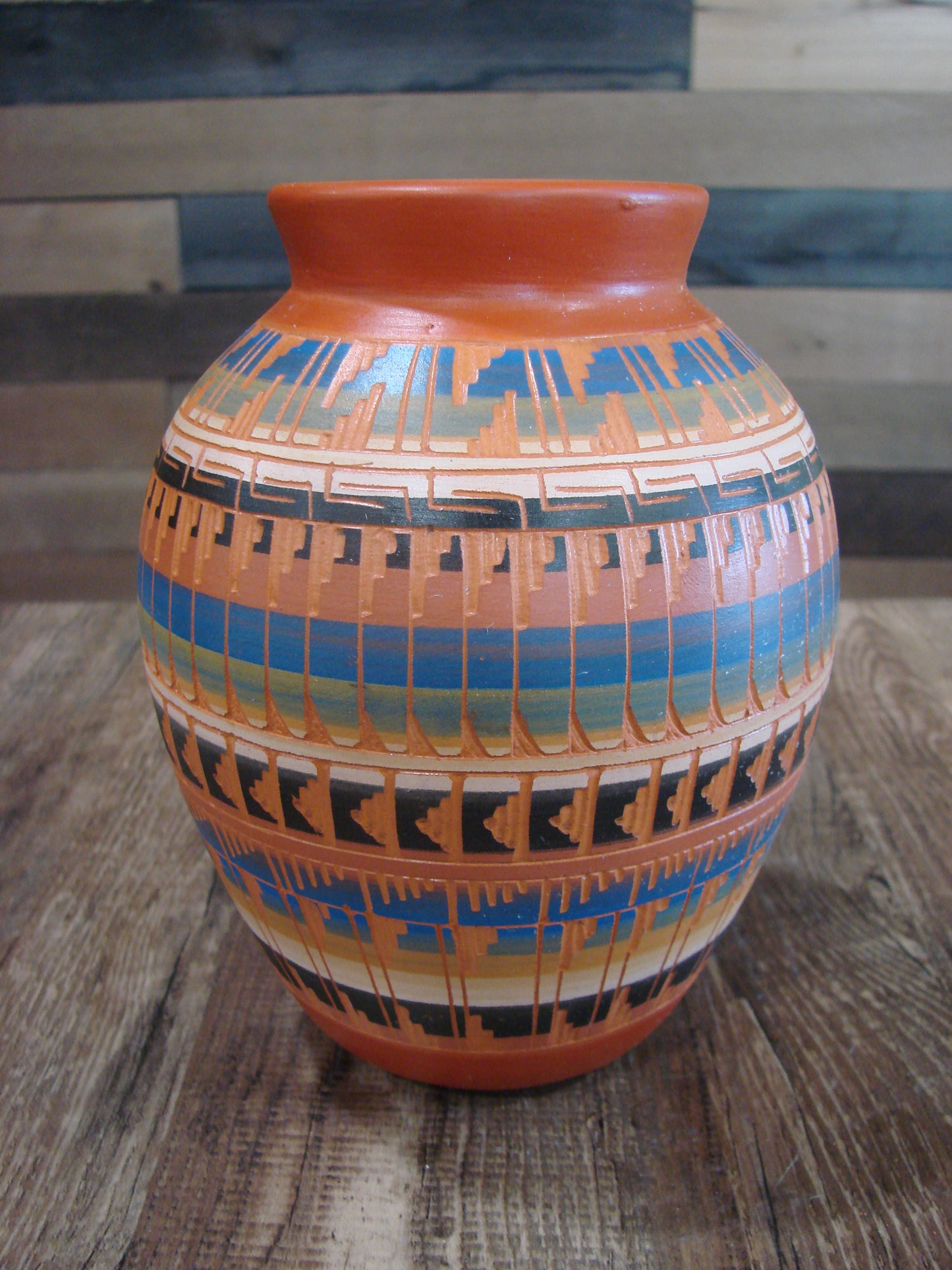 Native American Navajo Hand Etched & Hand Painted Pottery - EG