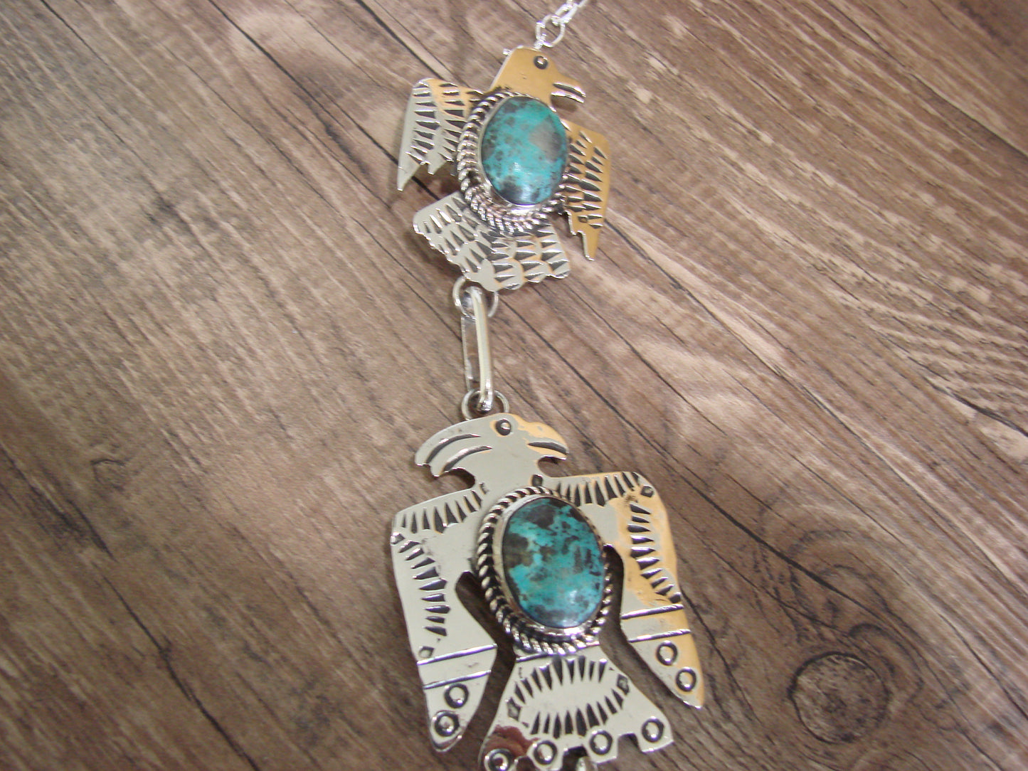 Navajo Indian Nickel Silver & Turquoise Eagle Link Necklace by Cleveland