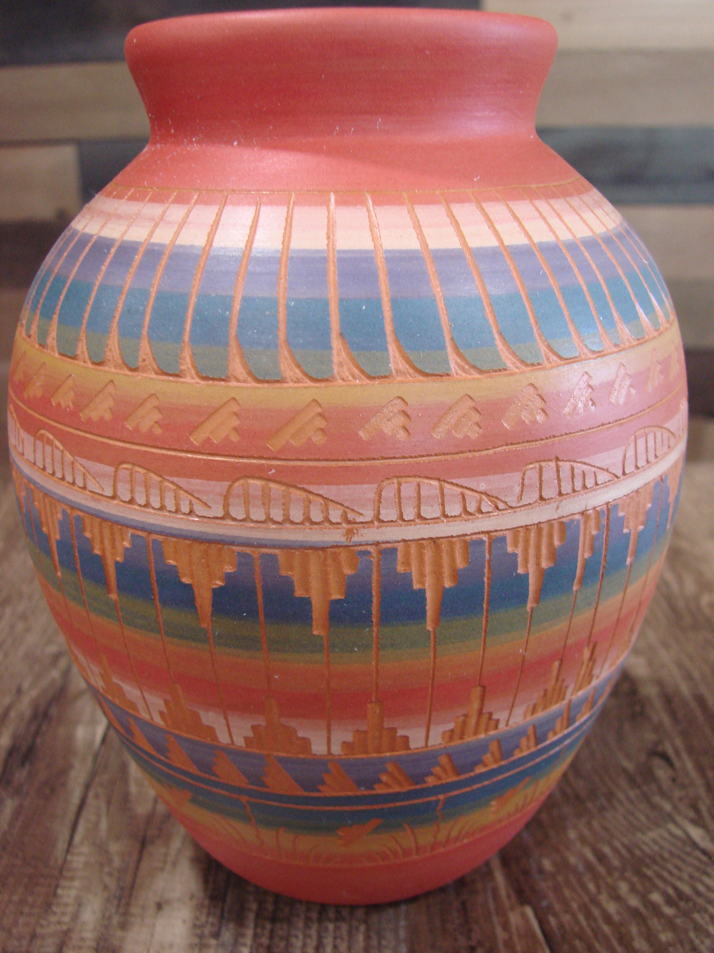 Native American Navajo Hand Etched & Hand Painted Pottery - EG