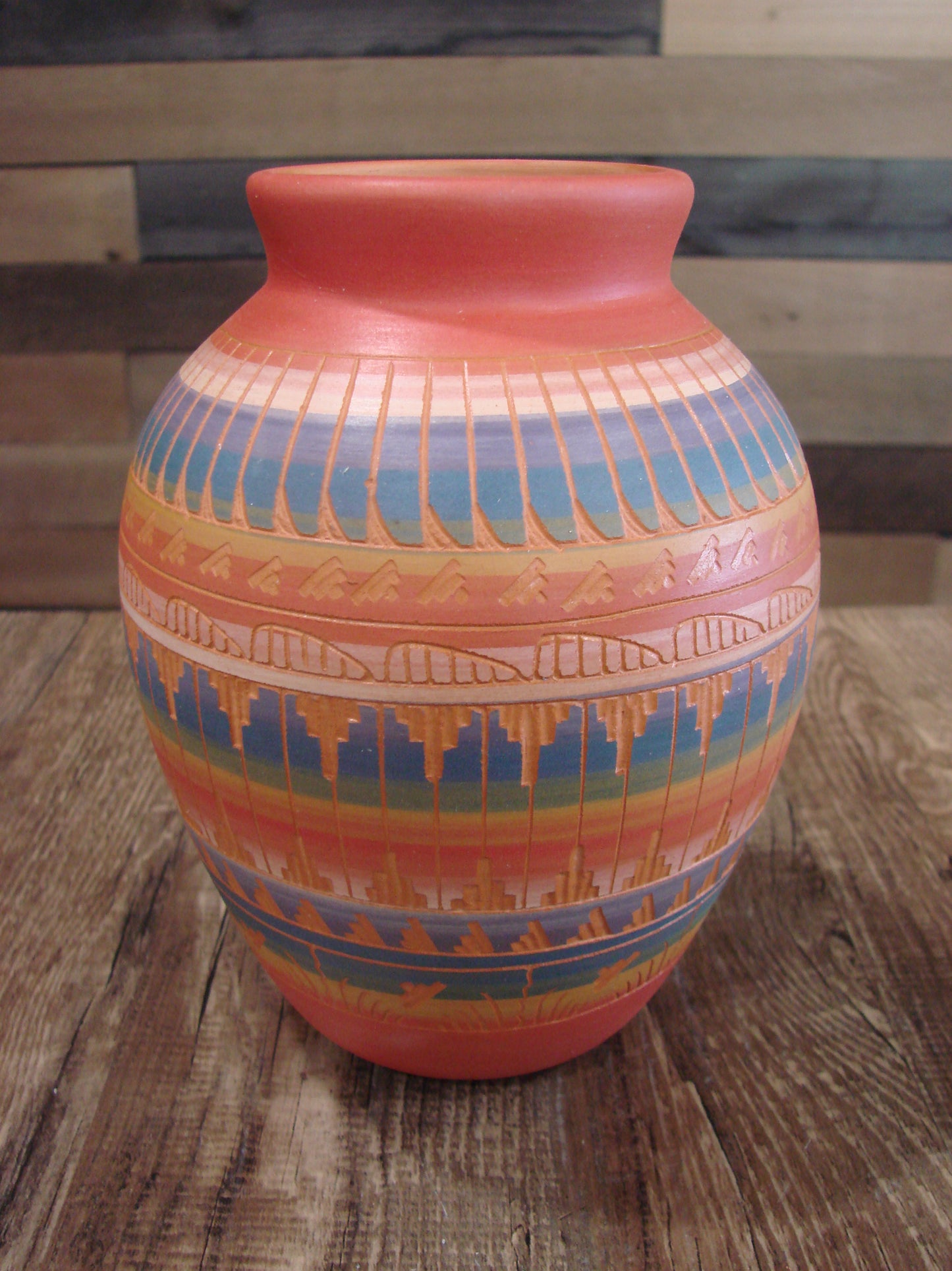 Native American Navajo Hand Etched & Hand Painted Pottery - EG