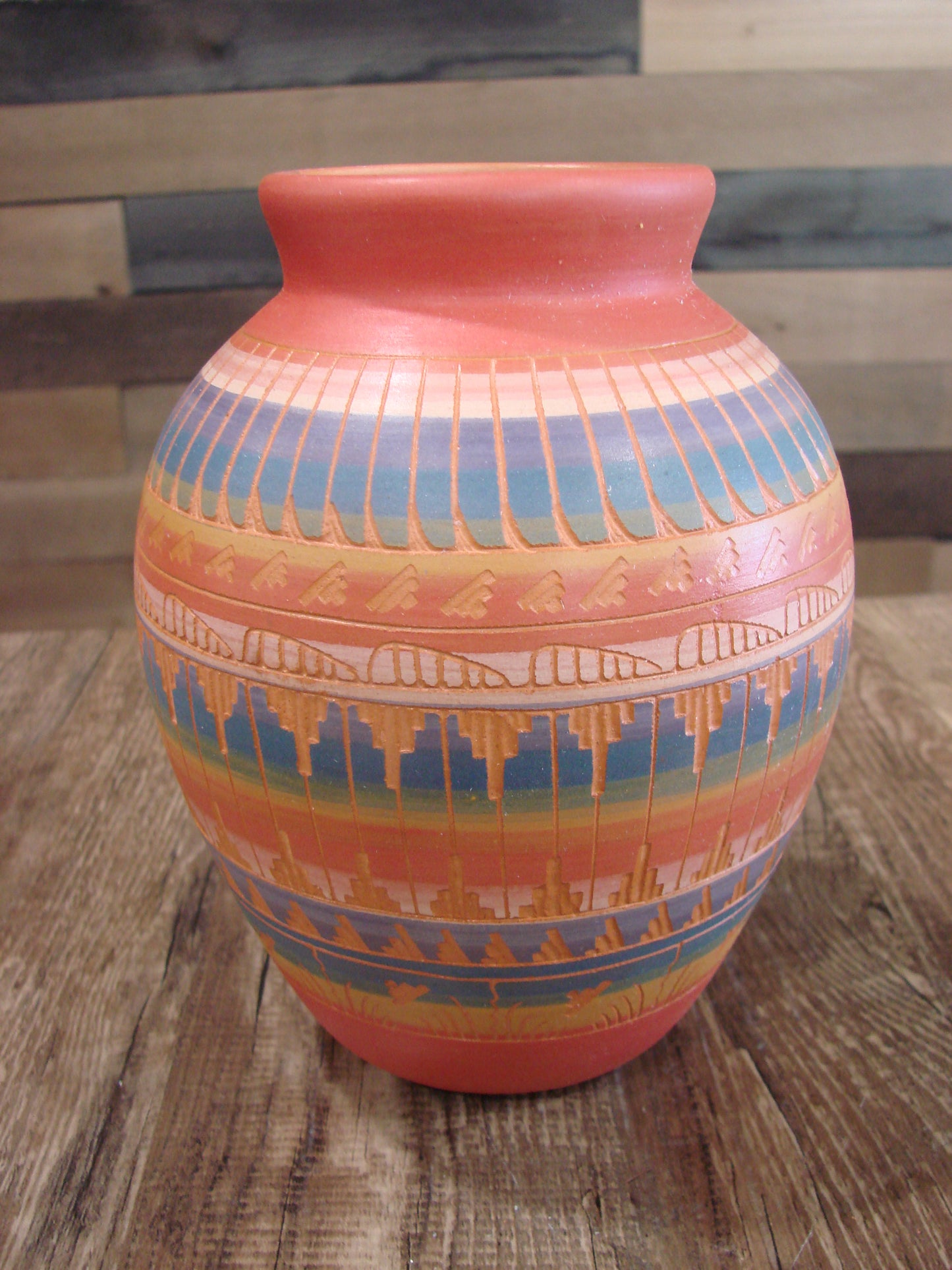Native American Navajo Hand Etched & Hand Painted Pottery - EG