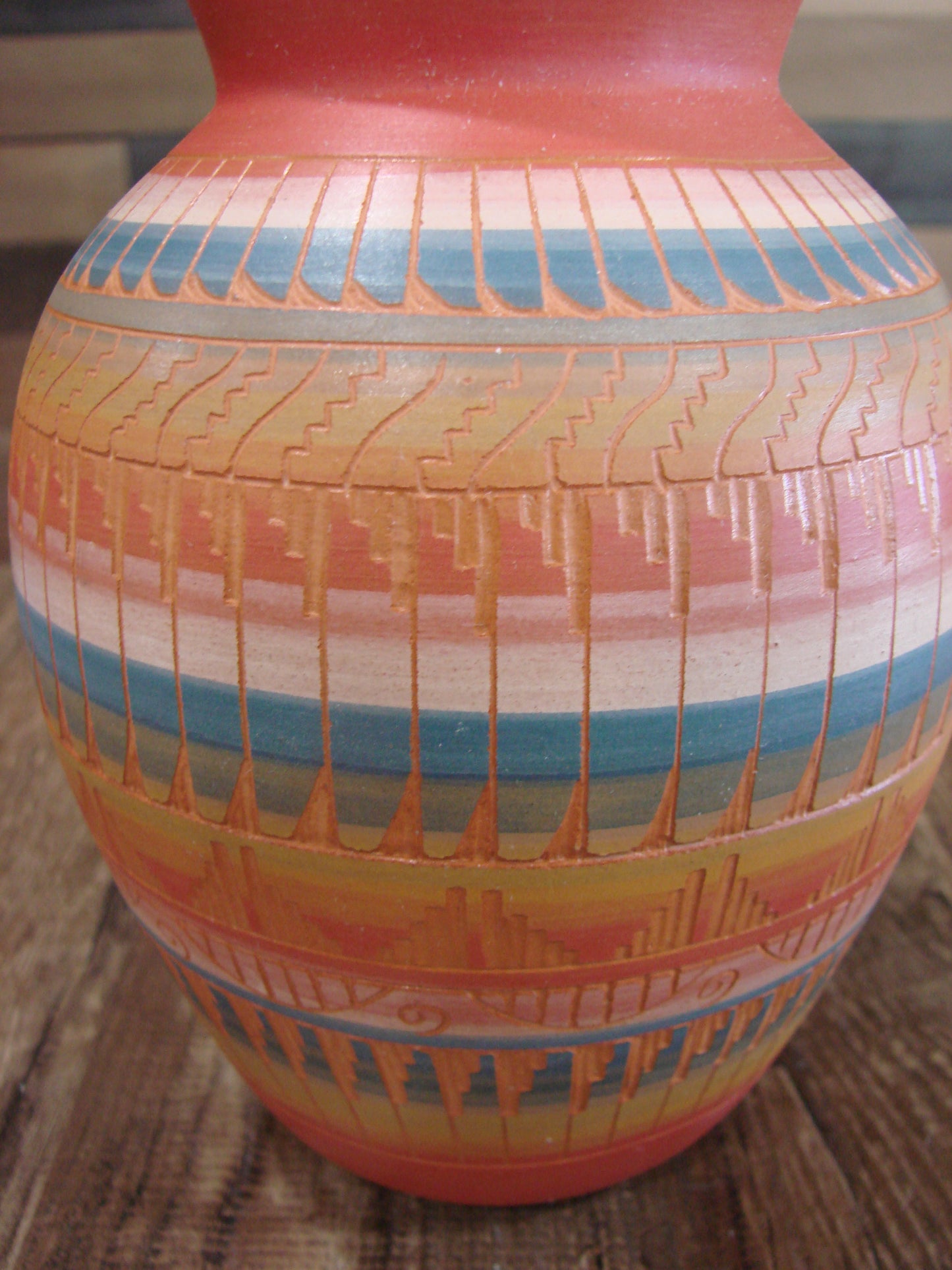 Native American Navajo Hand Etched & Hand Painted Pottery - EG