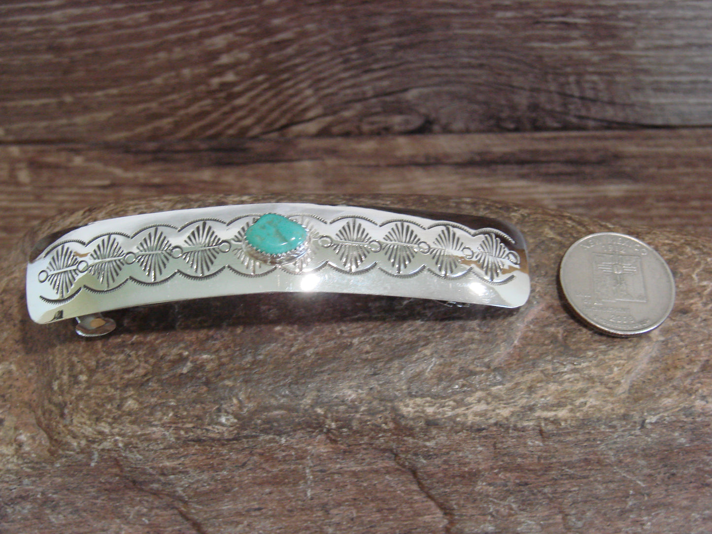 Native American Sterling Silver & Turquoise Hair Barrette by Begay