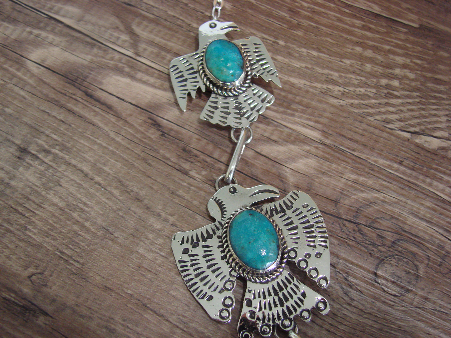 Navajo Indian Nickel Silver & Turquoise Eagle Link Necklace by Cleveland