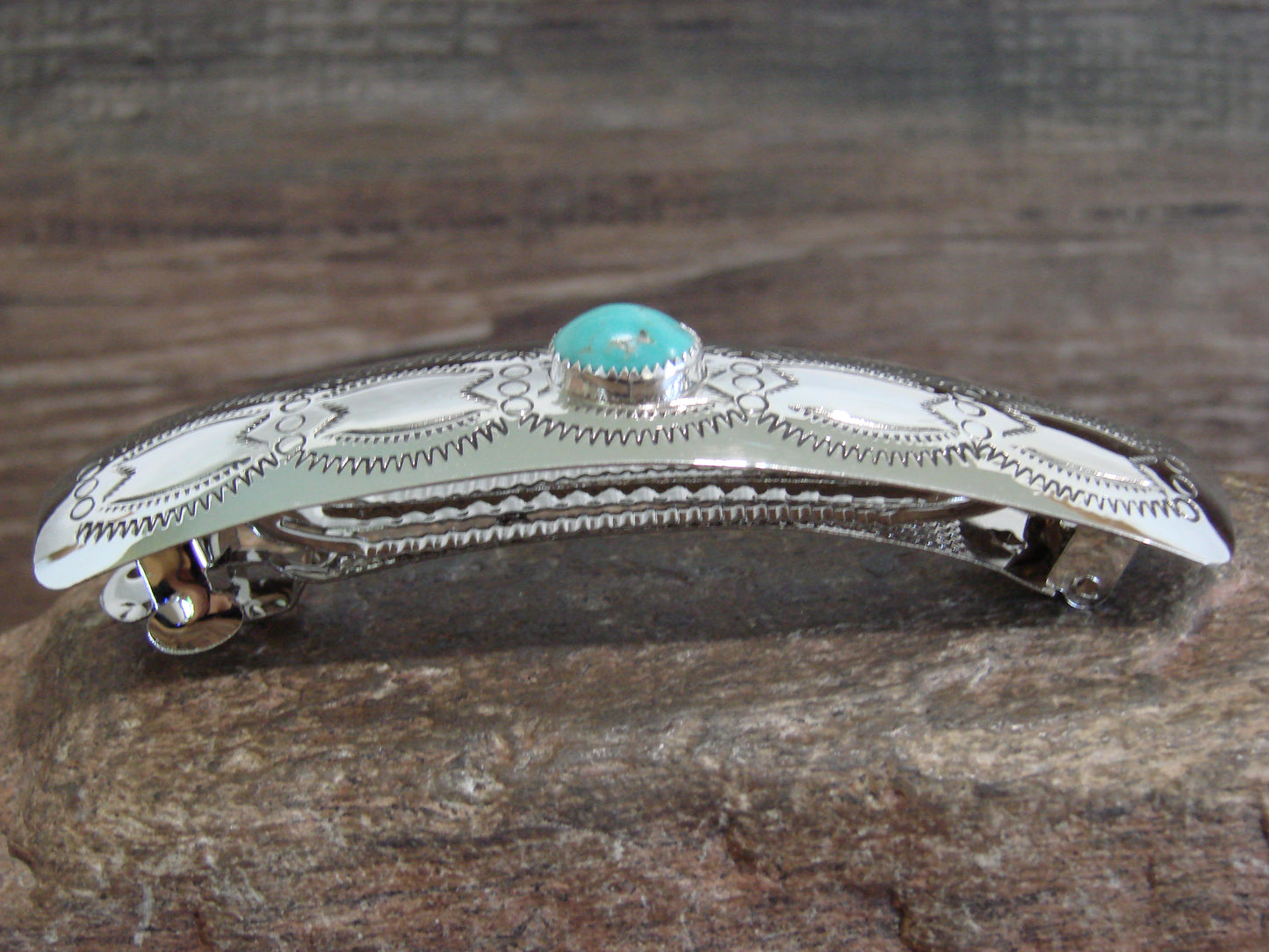 Native American Sterling Silver & Turquoise Hair Barrette by Begay