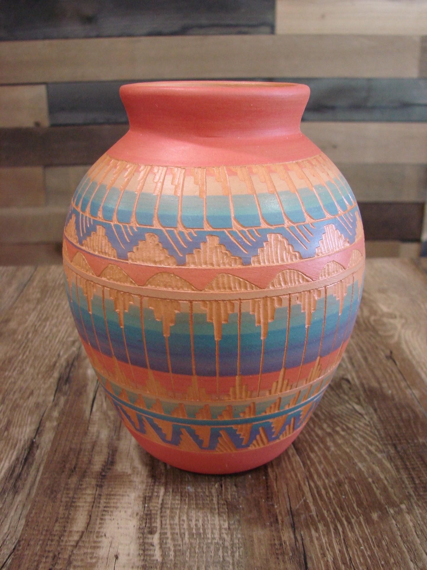 Native American Navajo Hand Etched & Hand Painted Pottery - EG