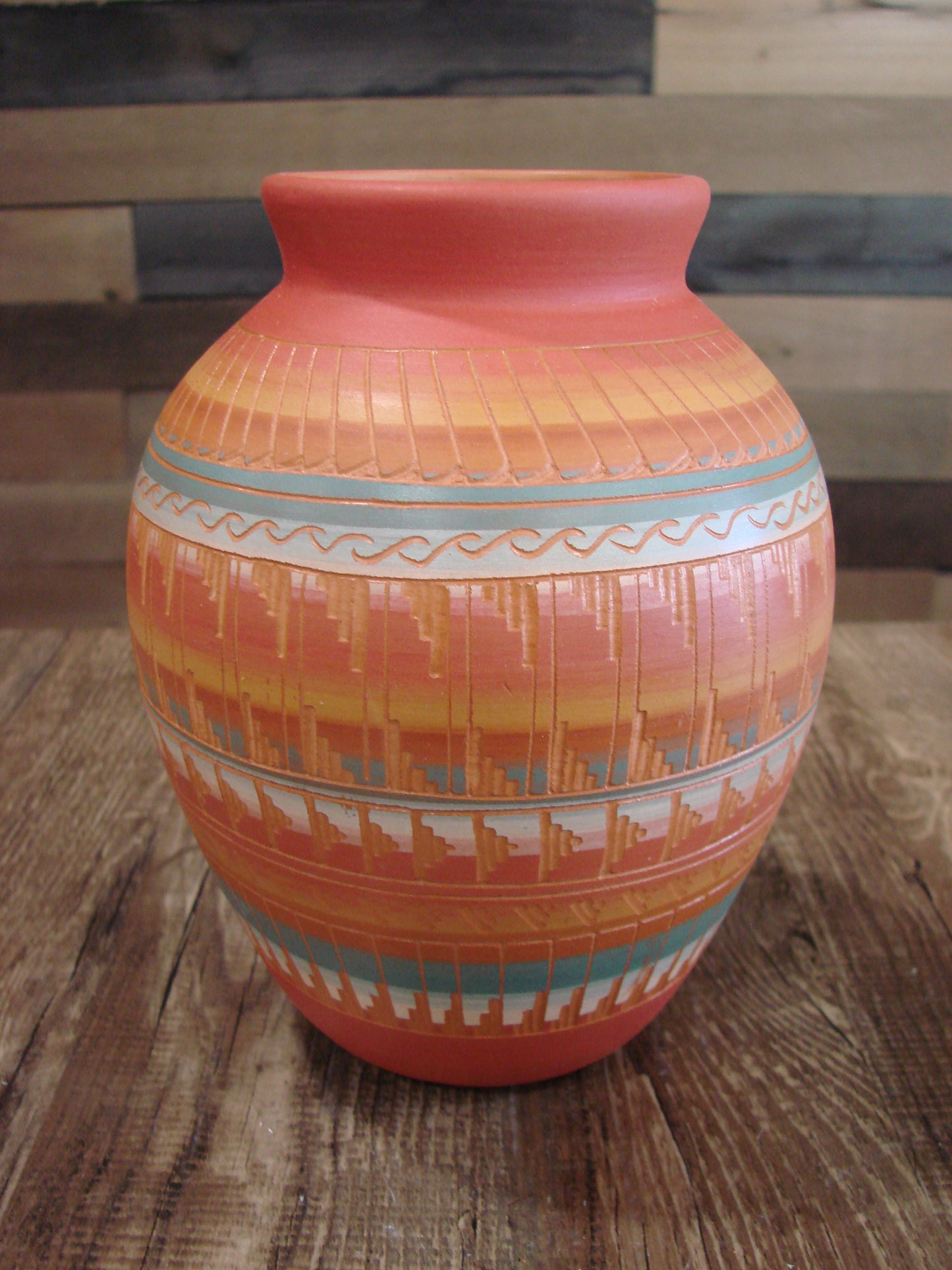 Native American Navajo Hand Etched & Hand Painted Pottery - EG