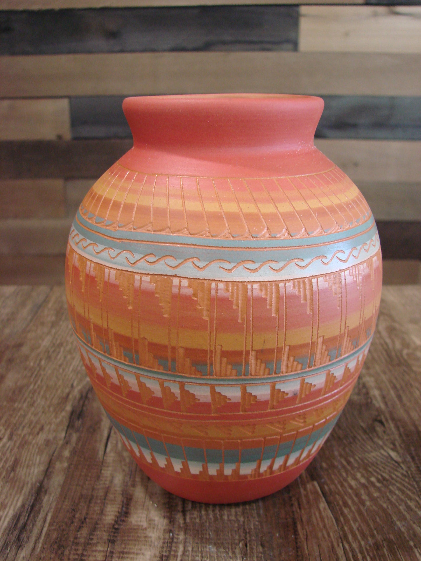 Native American Navajo Hand Etched & Hand Painted Pottery - EG