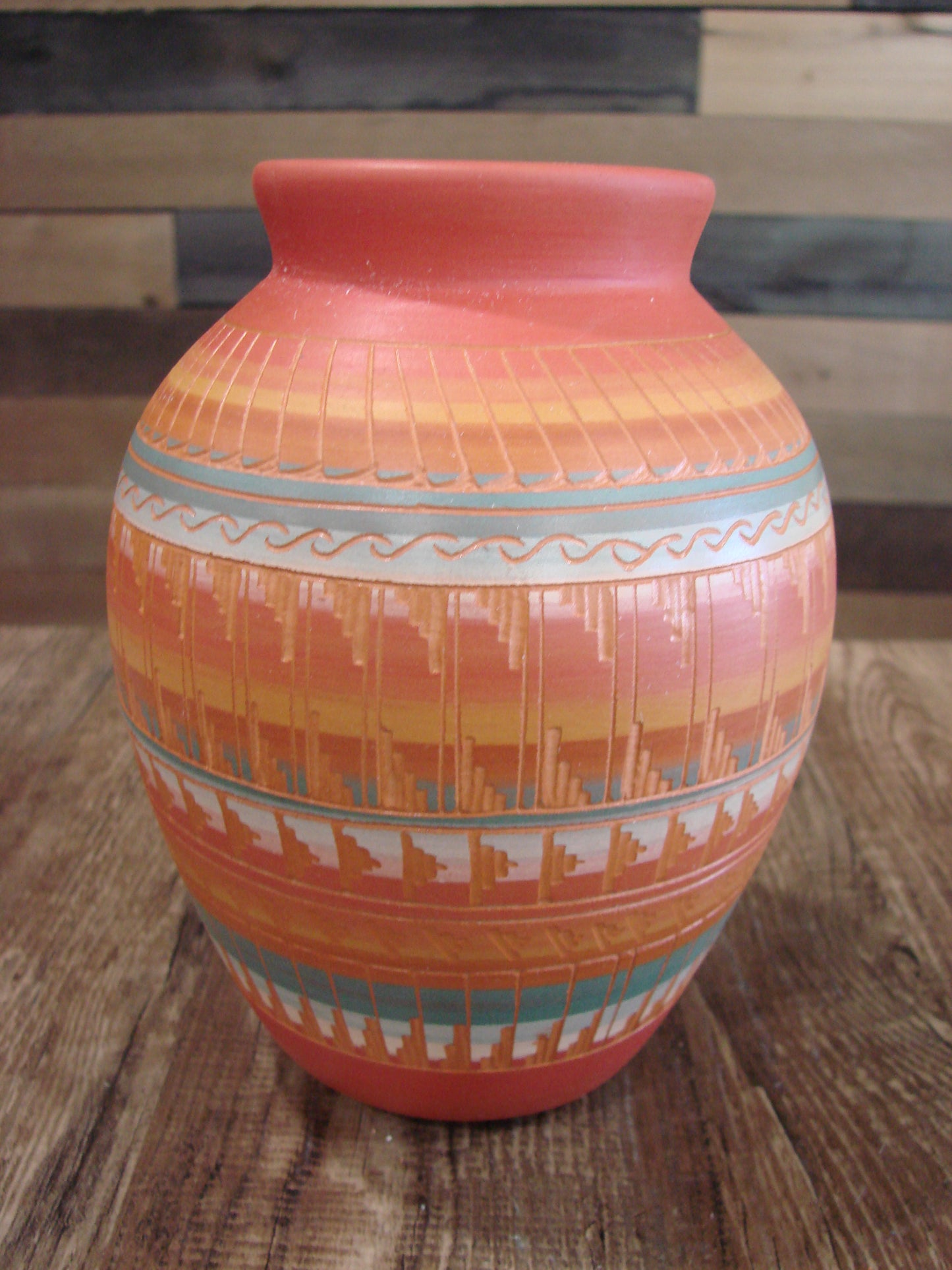 Native American Navajo Hand Etched & Hand Painted Pottery - EG