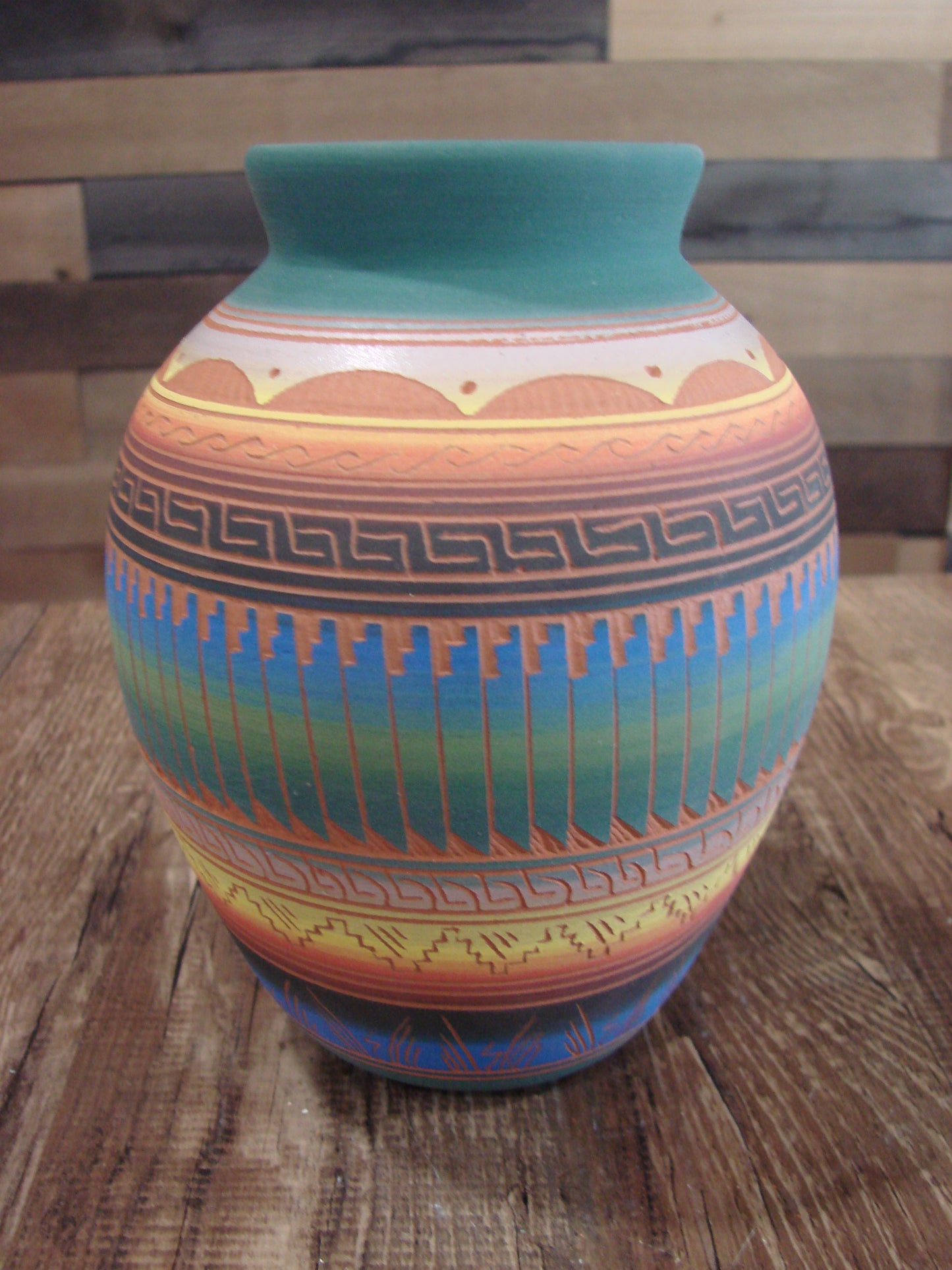 Native American Navajo Hand Etched & Hand Painted Pottery - SAM