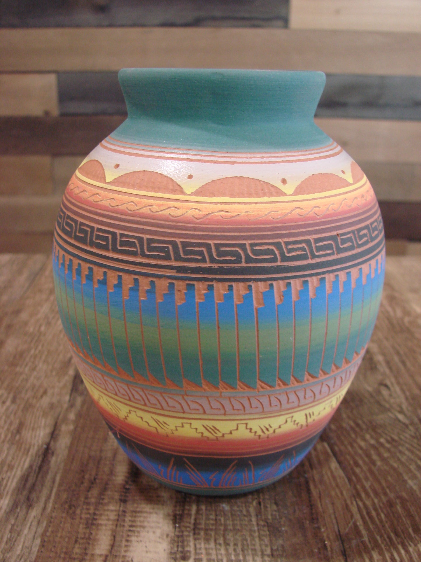 Native American Navajo Hand Etched & Hand Painted Pottery - SAM