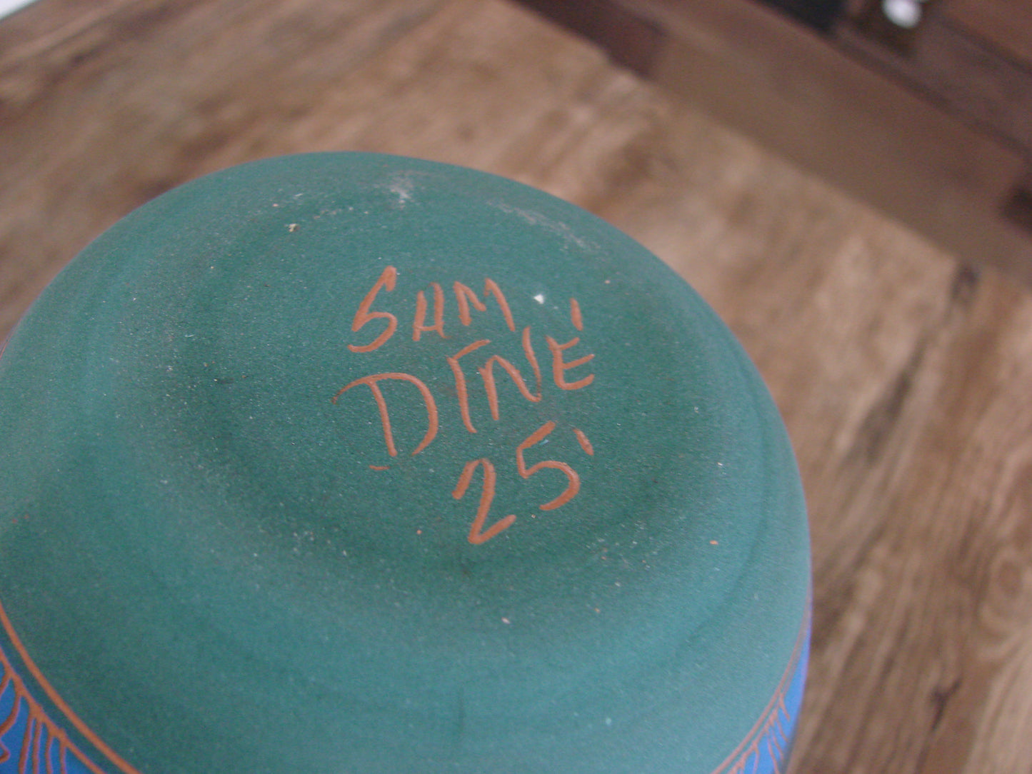 Native American Navajo Hand Etched & Hand Painted Pottery - SAM