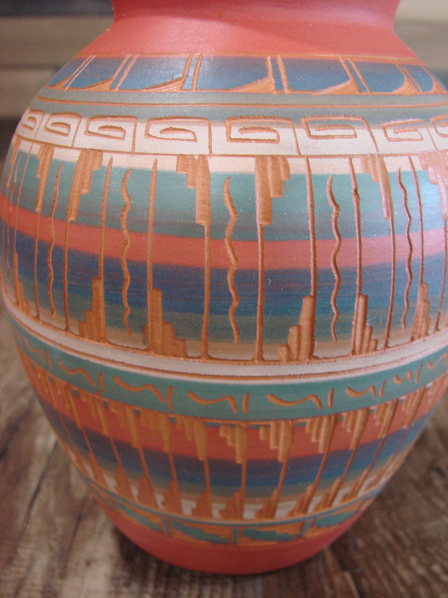 Native American Navajo Hand Etched & Hand Painted Pottery - EG