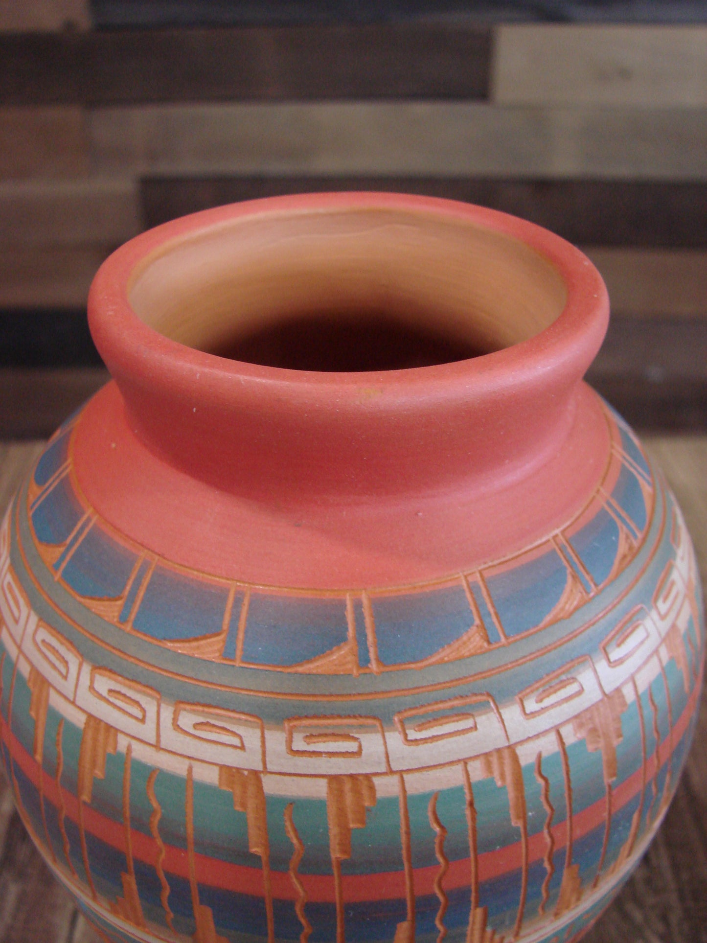 Native American Navajo Hand Etched & Hand Painted Pottery - EG