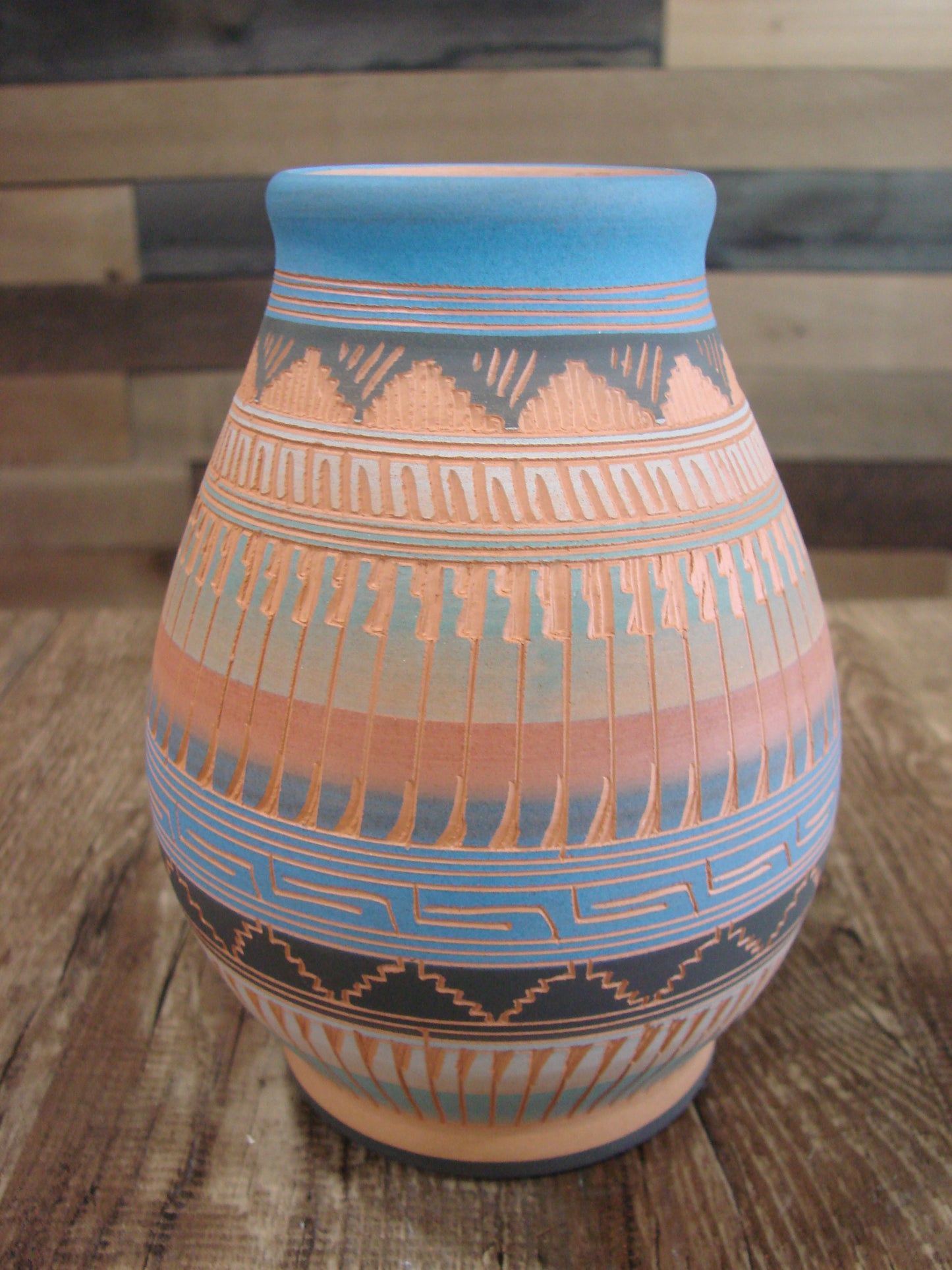 Native American Navajo Hand Etched & Hand Painted Pottery - Charlie