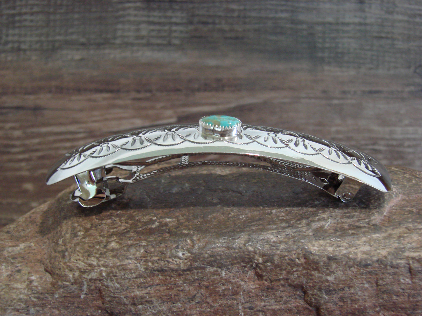Native American Sterling Silver & Turquoise Hair Barrette by Begay