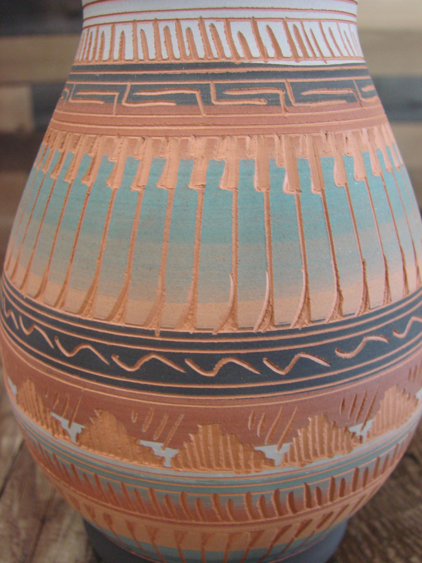 Native American Navajo Hand Etched & Hand Painted Pottery - Charlie