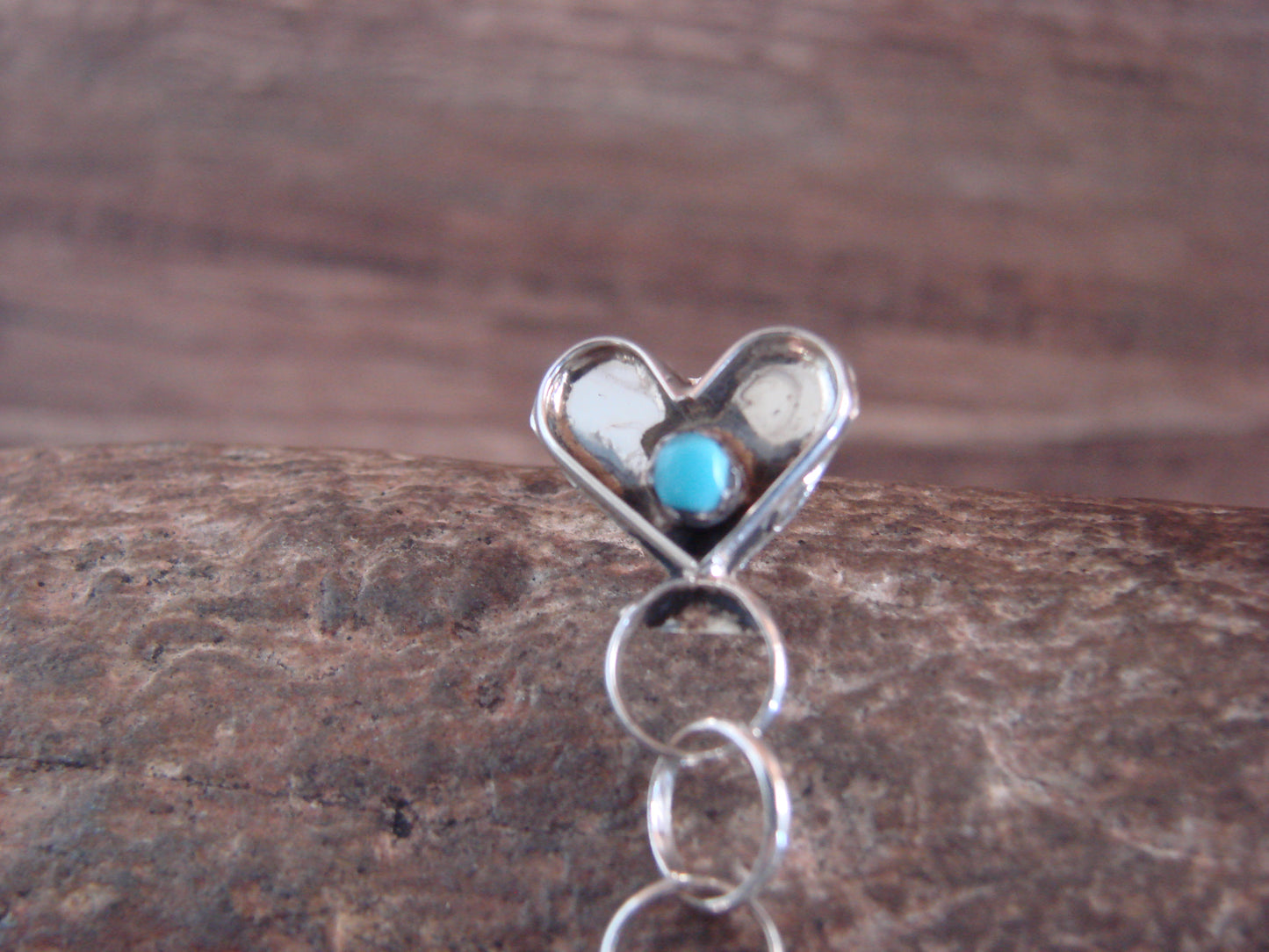Zuni Indian Sterling Silver Turquoise Heart Post Dangle Earrings by Quam