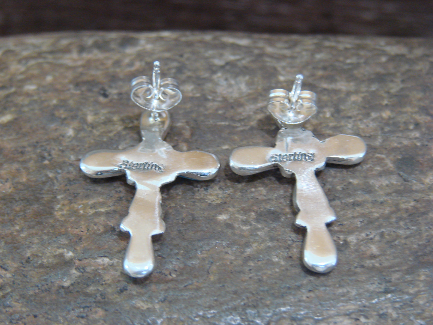 Native American Sterling Silver & Turquoise Cross Post Earrings by Vacit