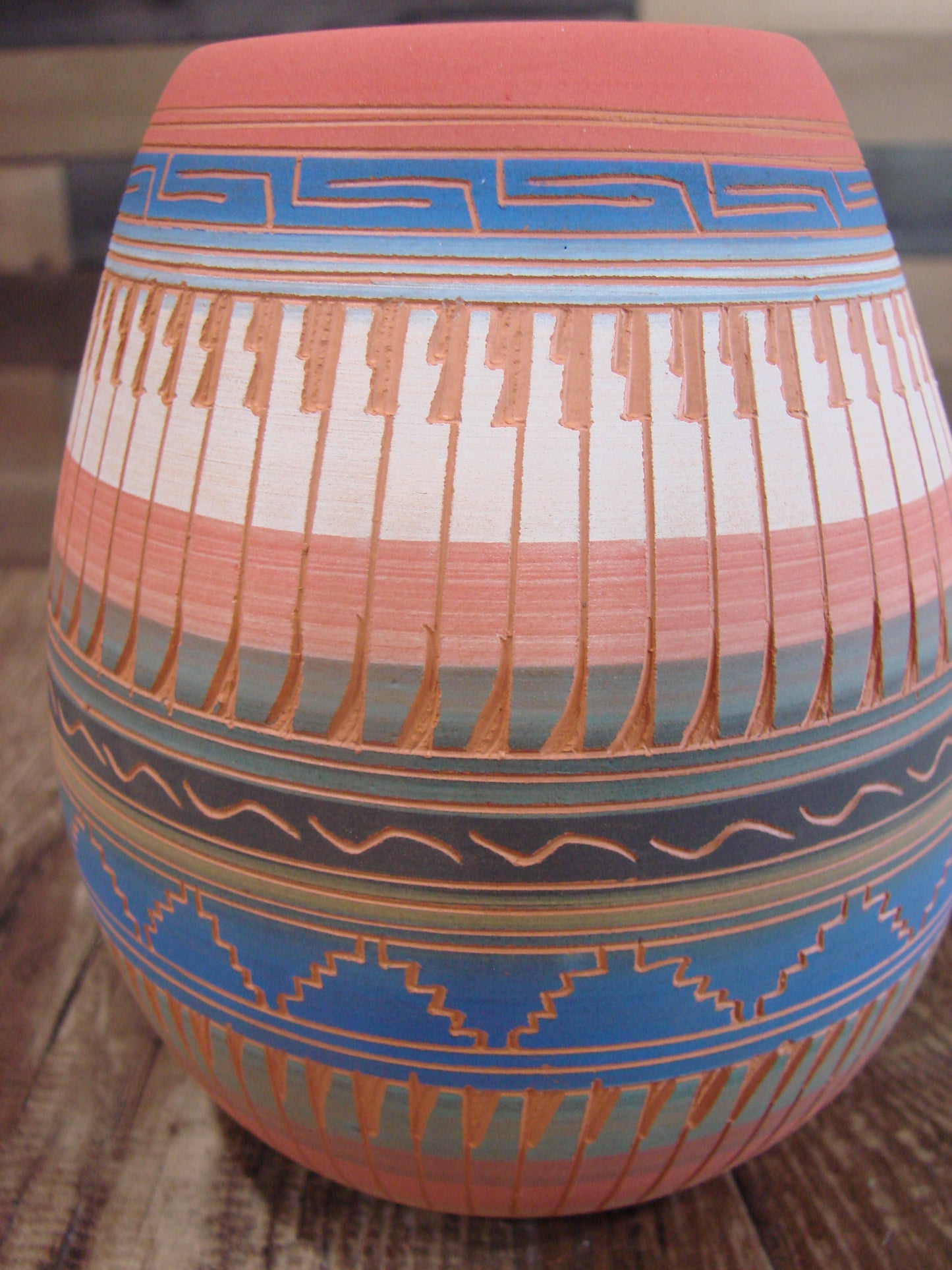 Native American Navajo Hand Etched & Hand Painted Pottery - Charlie