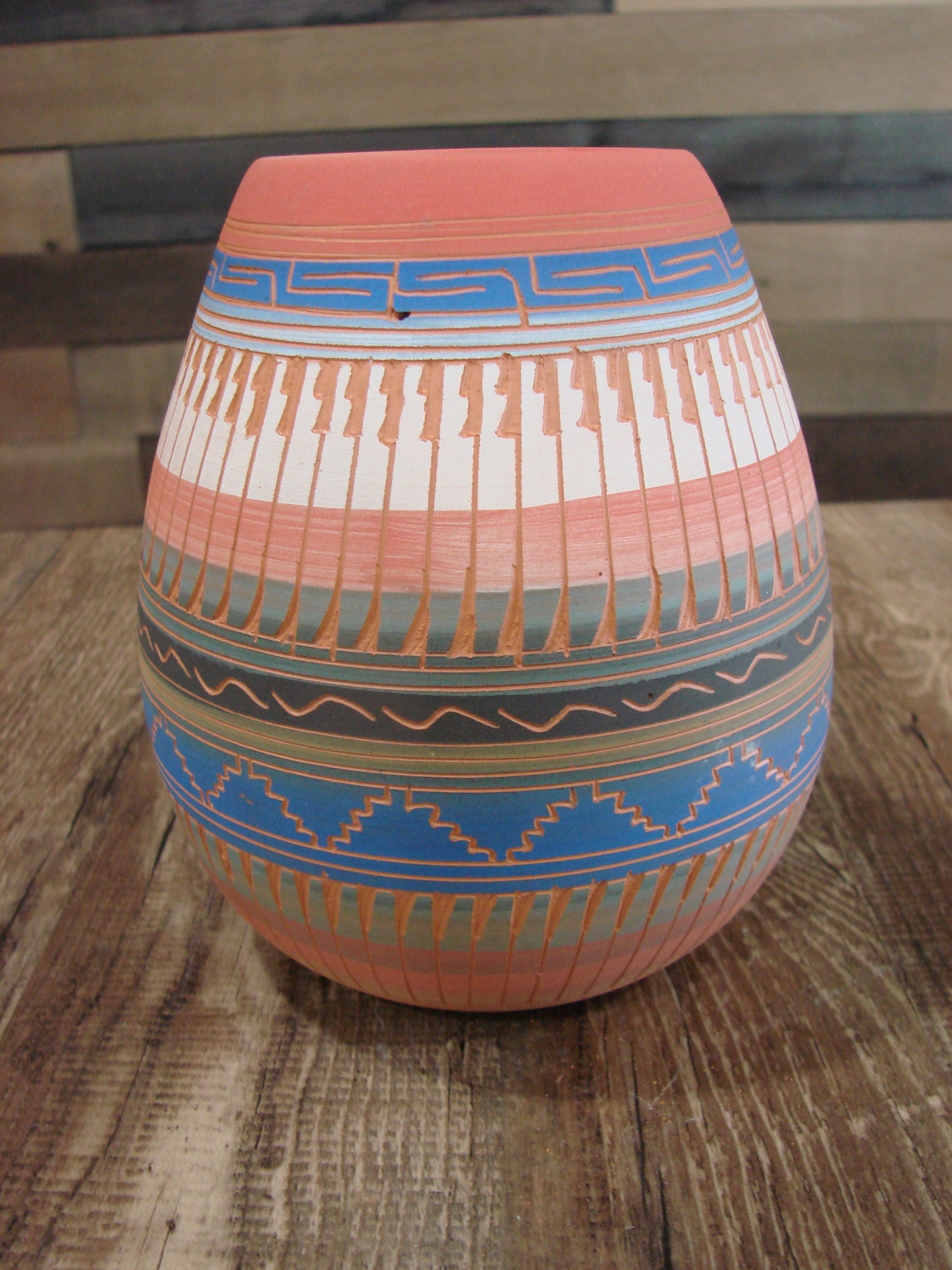 Native American Navajo Hand Etched & Hand Painted Pottery - Charlie