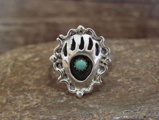 Native American Sterling Silver Turquoise Bear Paw Ring by Hawthorne - Size 6