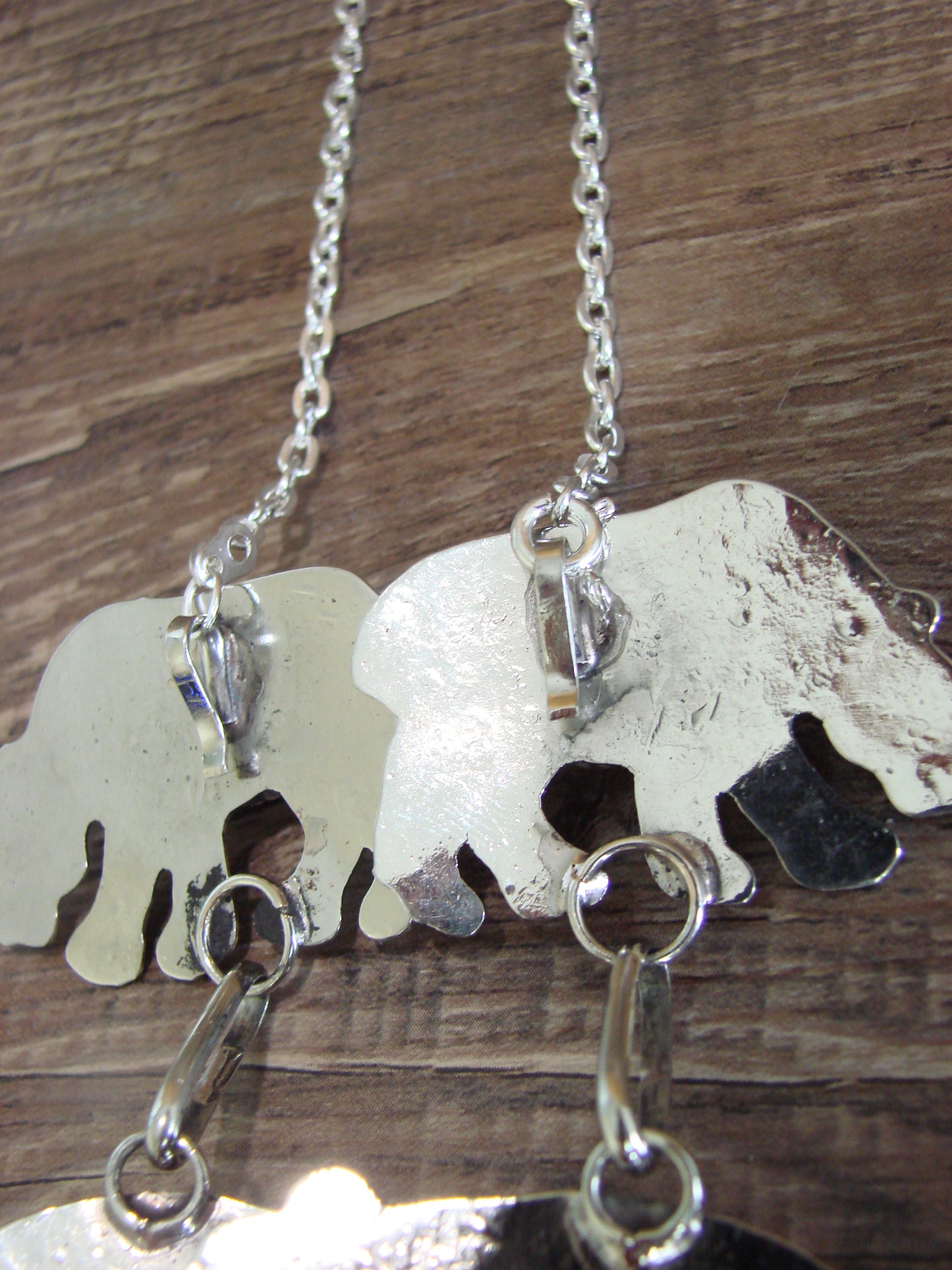 Navajo Indian Nickel Silver & Turquoise Bear Link Necklace by Cleveland