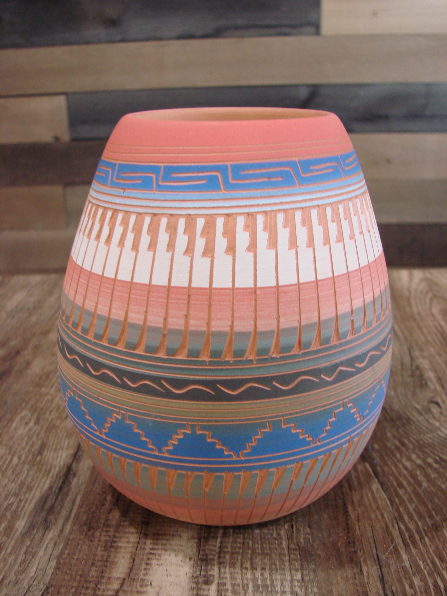 Native American Navajo Hand Etched & Hand Painted Pottery - Charlie