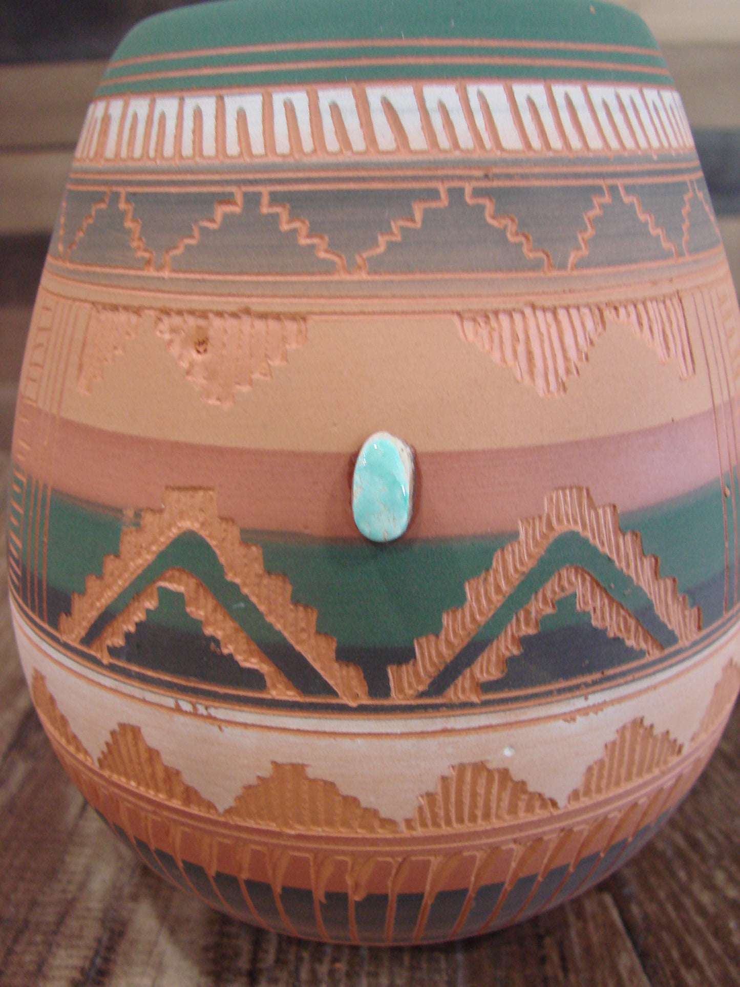 Native American Navajo Hand Etched & Hand Painted Pottery - Charlie
