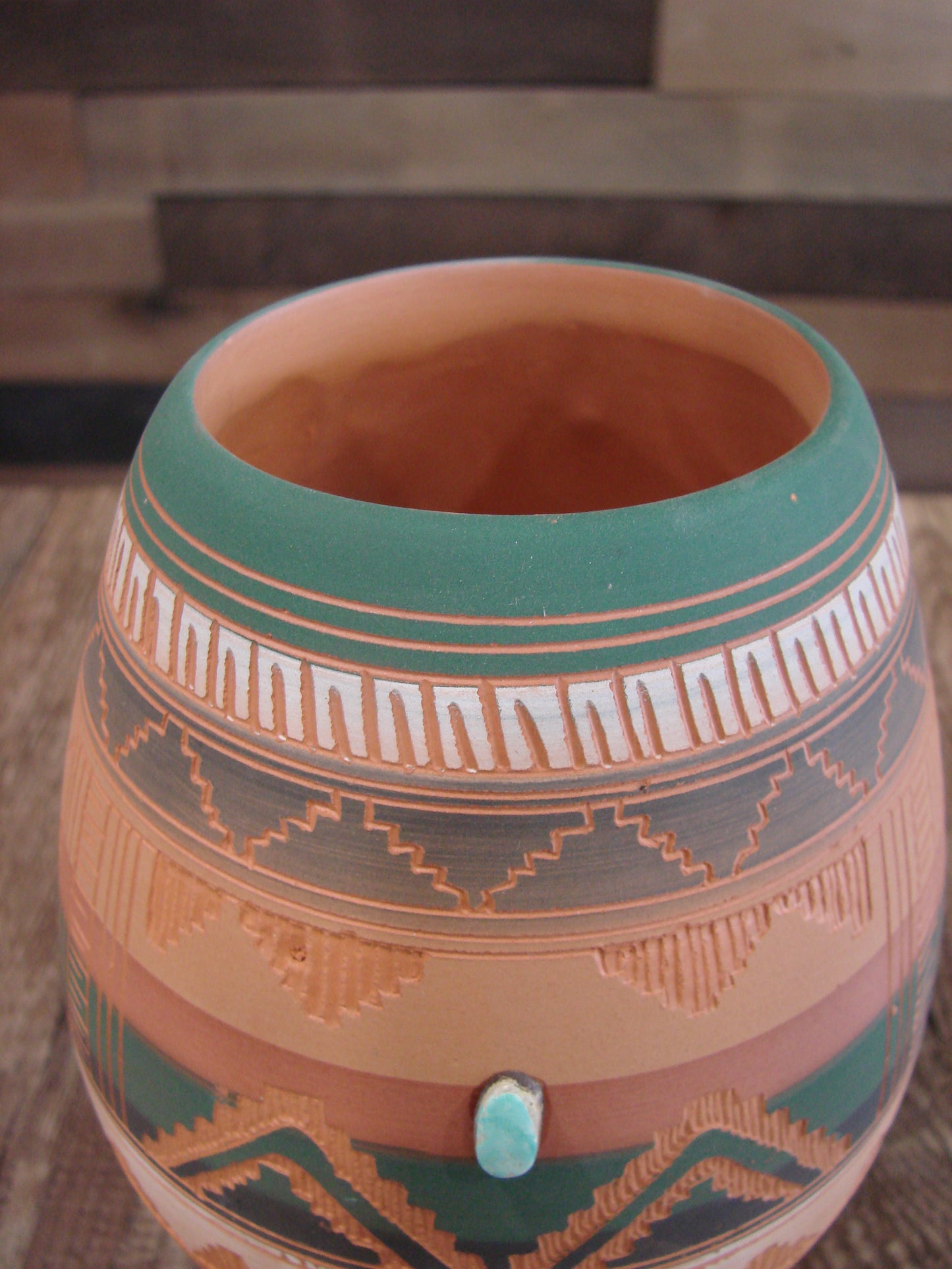 Native American Navajo Hand Etched & Hand Painted Pottery - Charlie