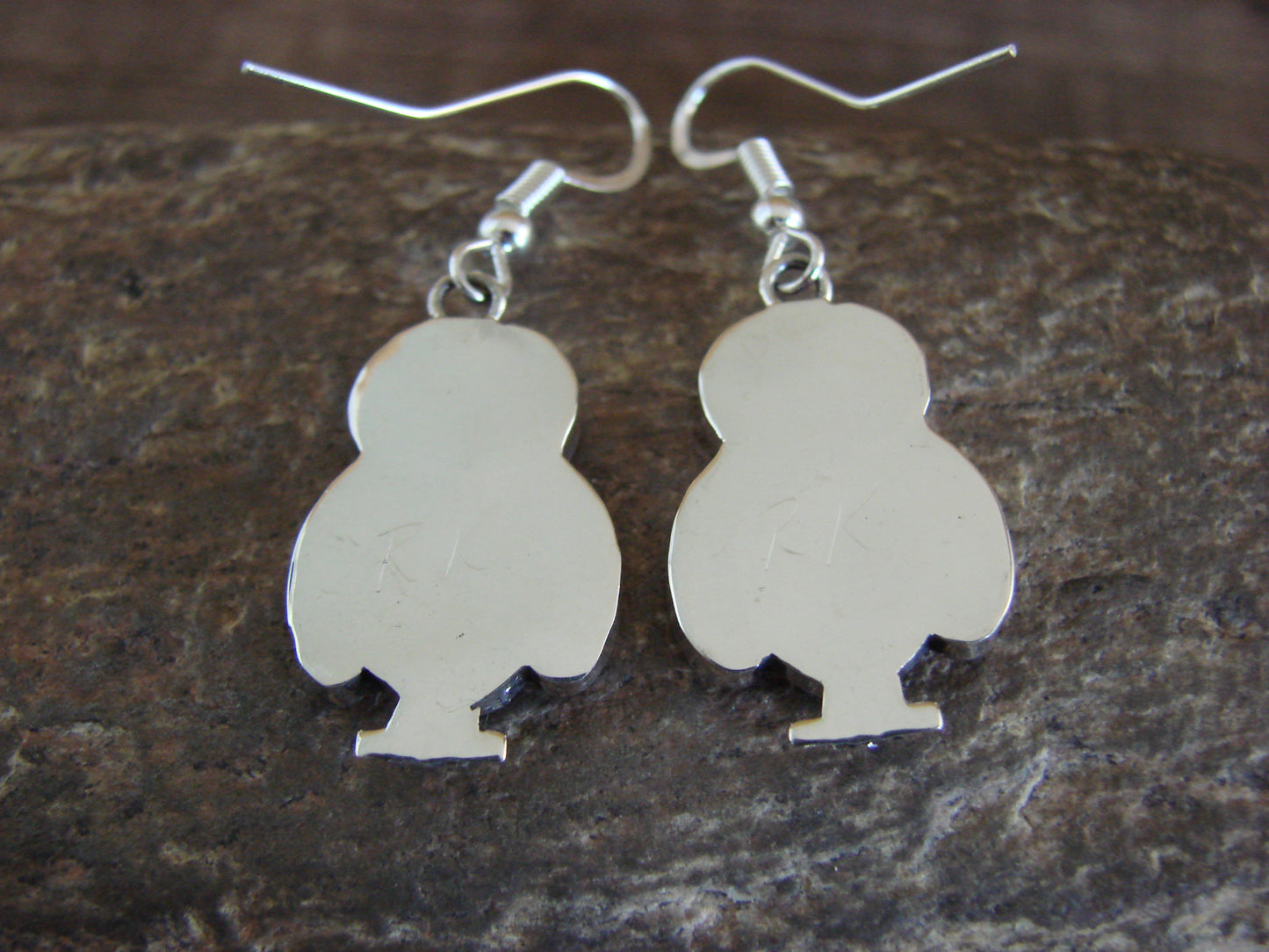 Zuni Indian Sterling Silver Shell Inlay Owl Dangle Earrings by Kallestewa