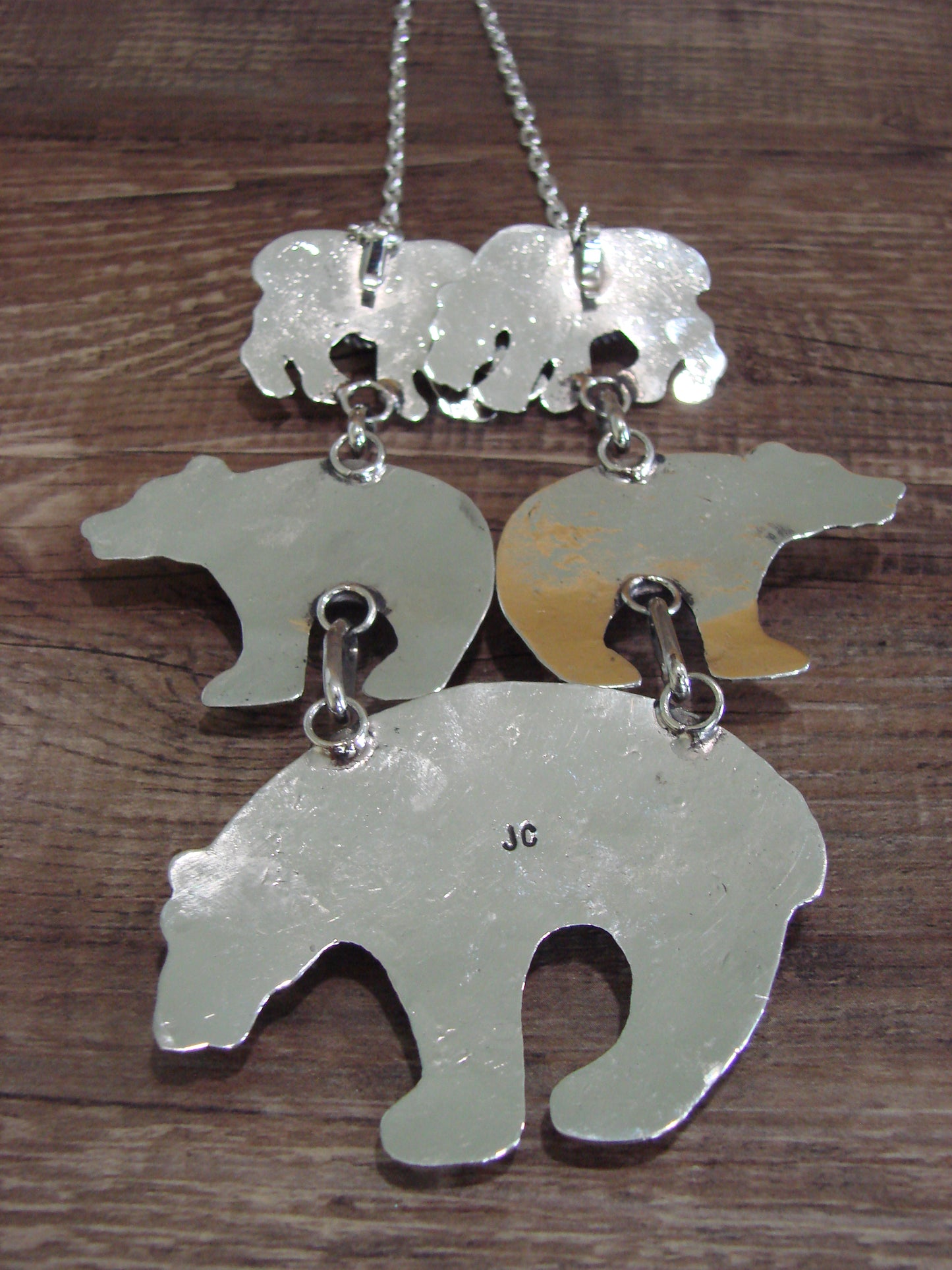 Navajo Indian Nickel Silver & Turquoise Bear Link Necklace by Cleveland