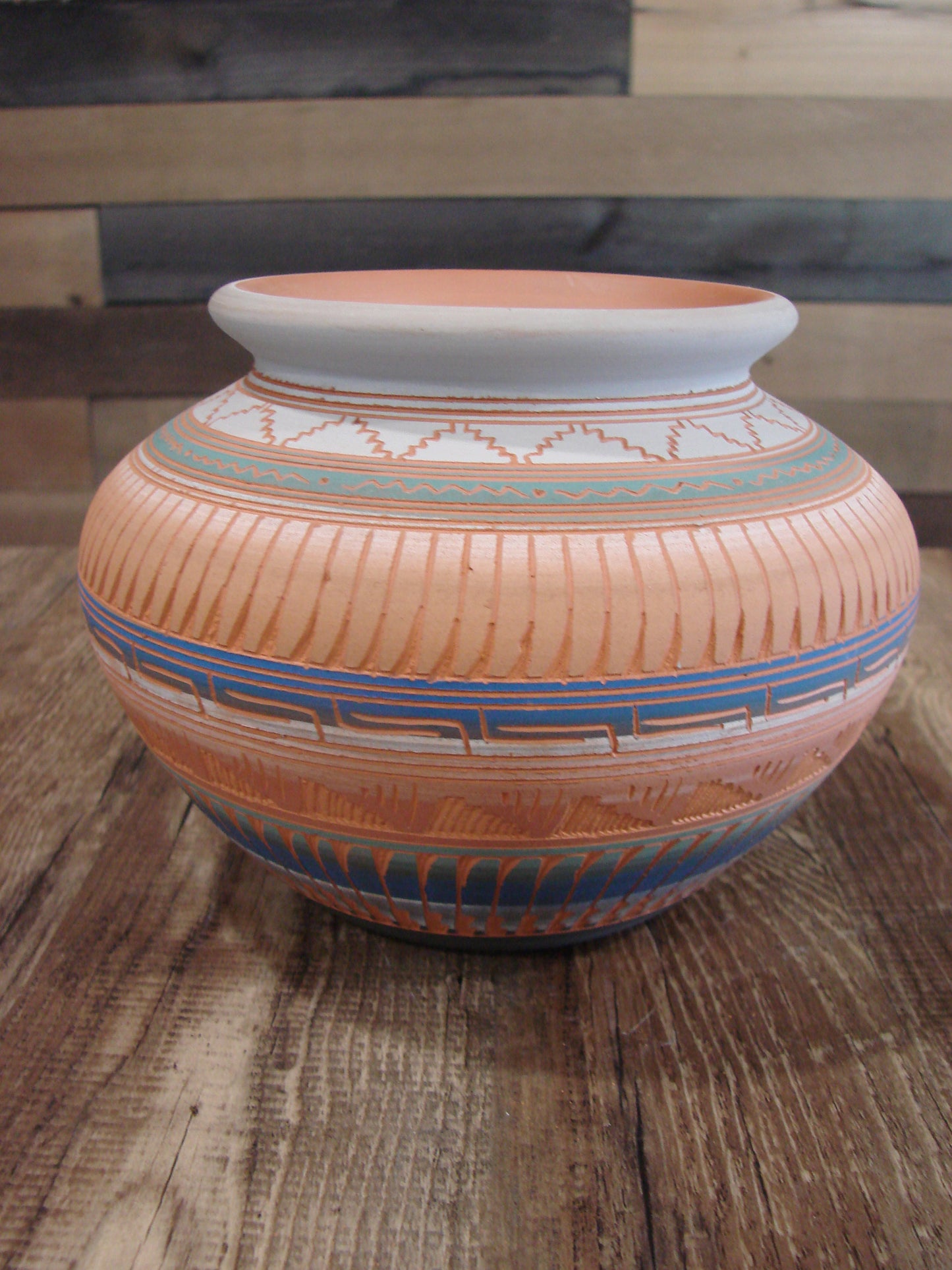 Native American Navajo Hand Etched & Hand Painted Pottery - Charlie