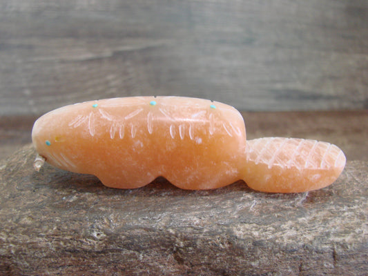 Native American Zuni Indian Hand Carved Alabaster Beaver Fetish - B. Phillips